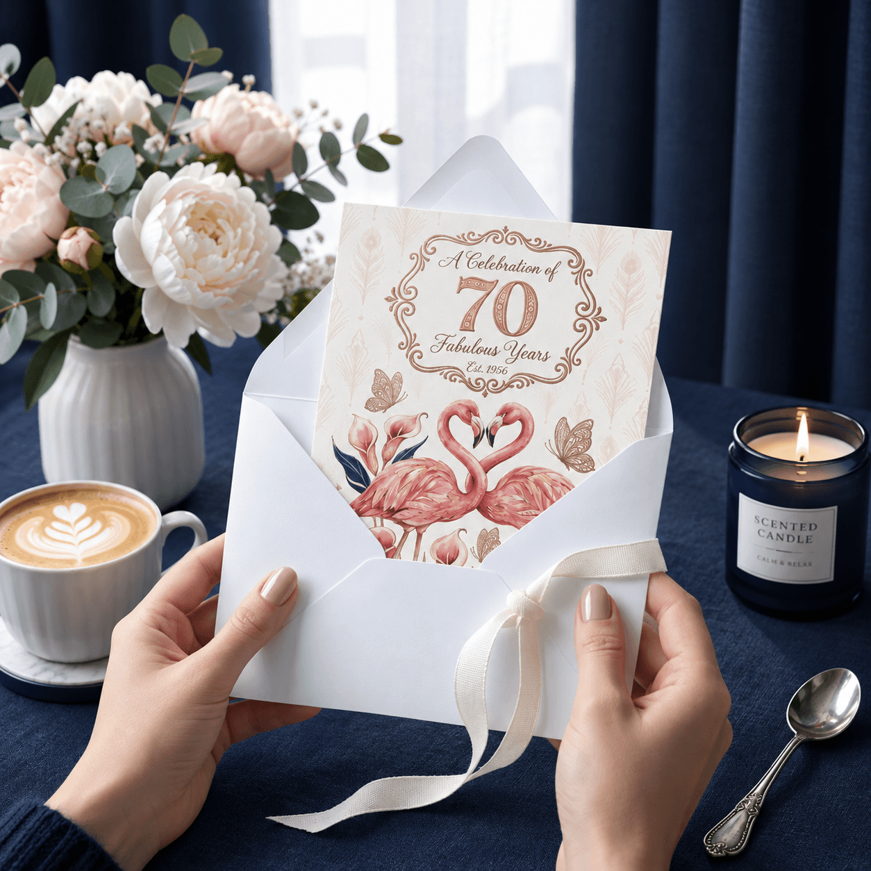 Elegant 70th Birthday Greeting Card for Women with Pink Flamingo