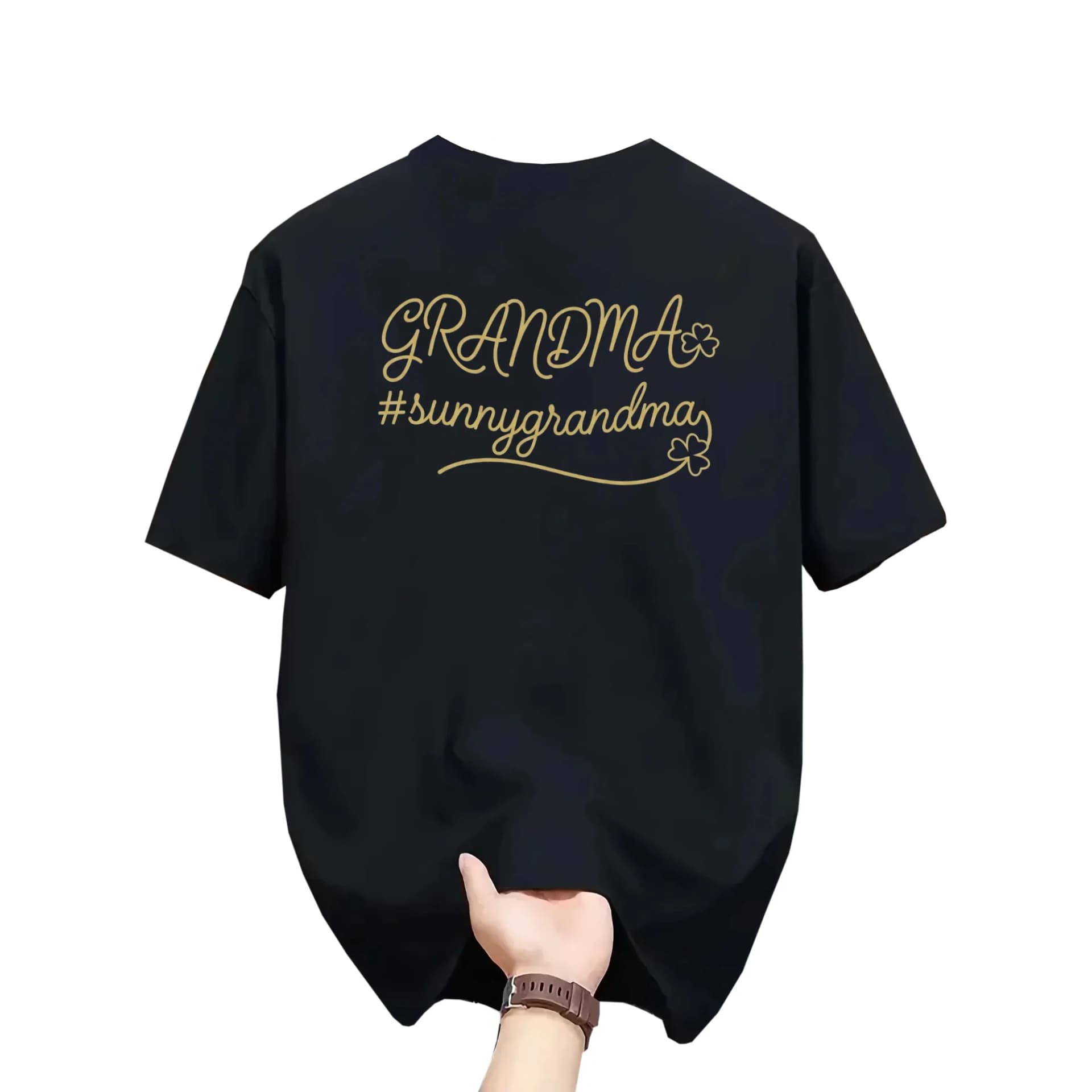 Graphic Tee Unisex Grandma Sunny Clover Design Casual Cotton Blend Crew Neck Short Sleeve Shirt Black