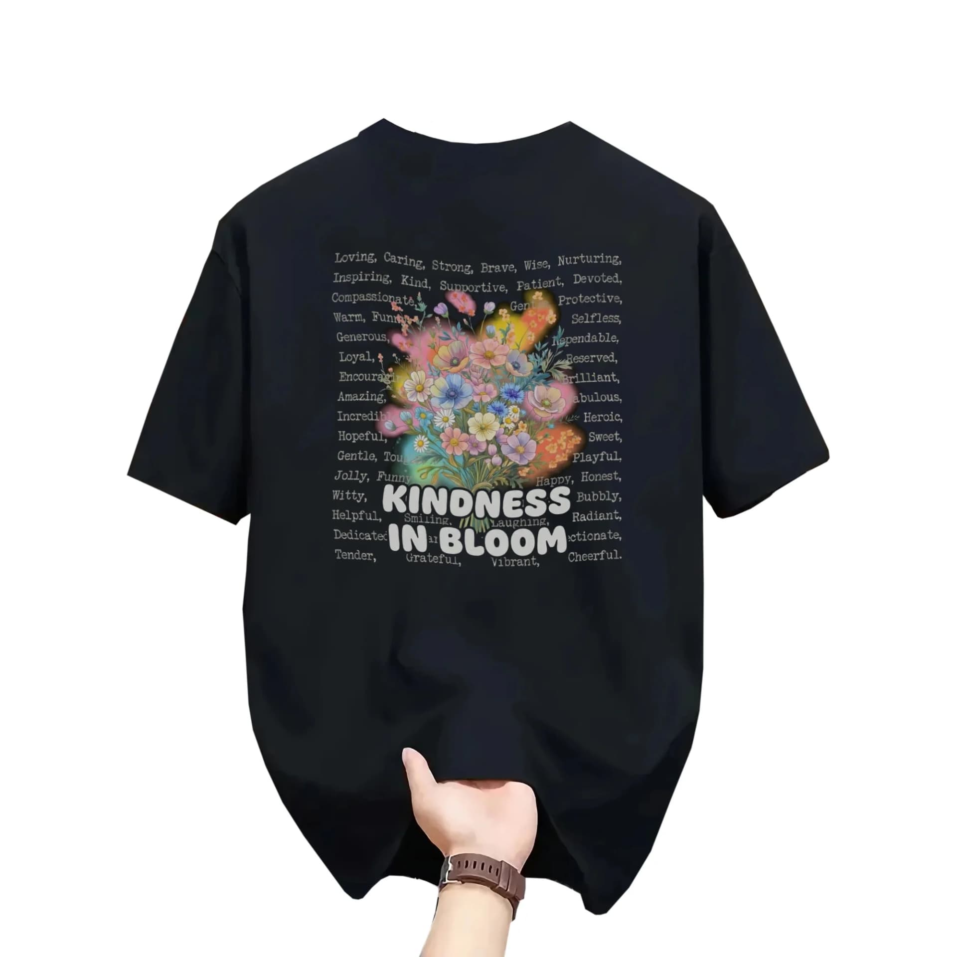 Graphic Tee Kindness in Bloom Inspirational Floral Quote Unisex Crew Neck Short Sleeve Cotton Casual Everyday Shirt
