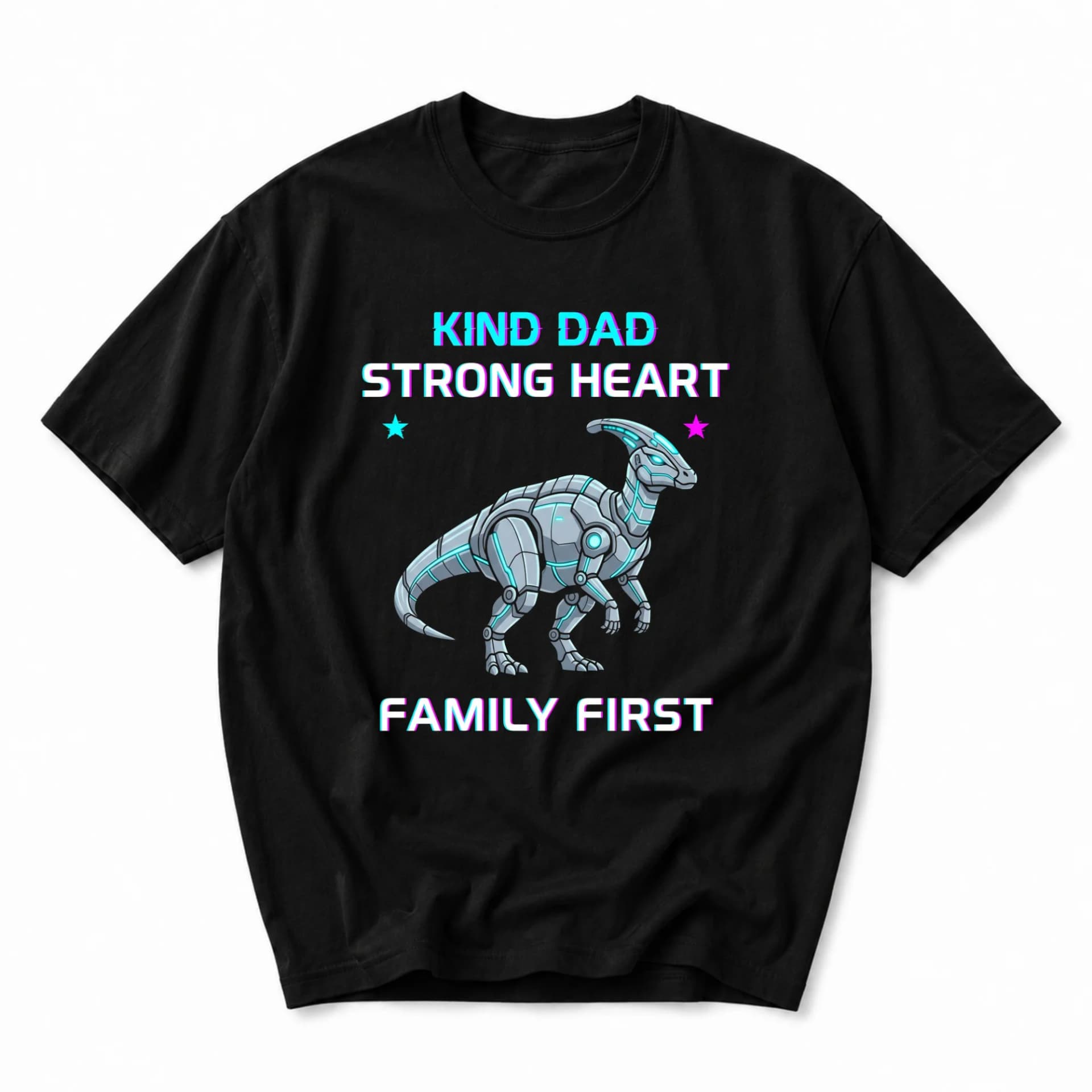 Graphic Tee Kind Dad Strong Heart Family First Robot Dinosaur Unisex Crew Neck Shirt for Men Casual Everyday Wear