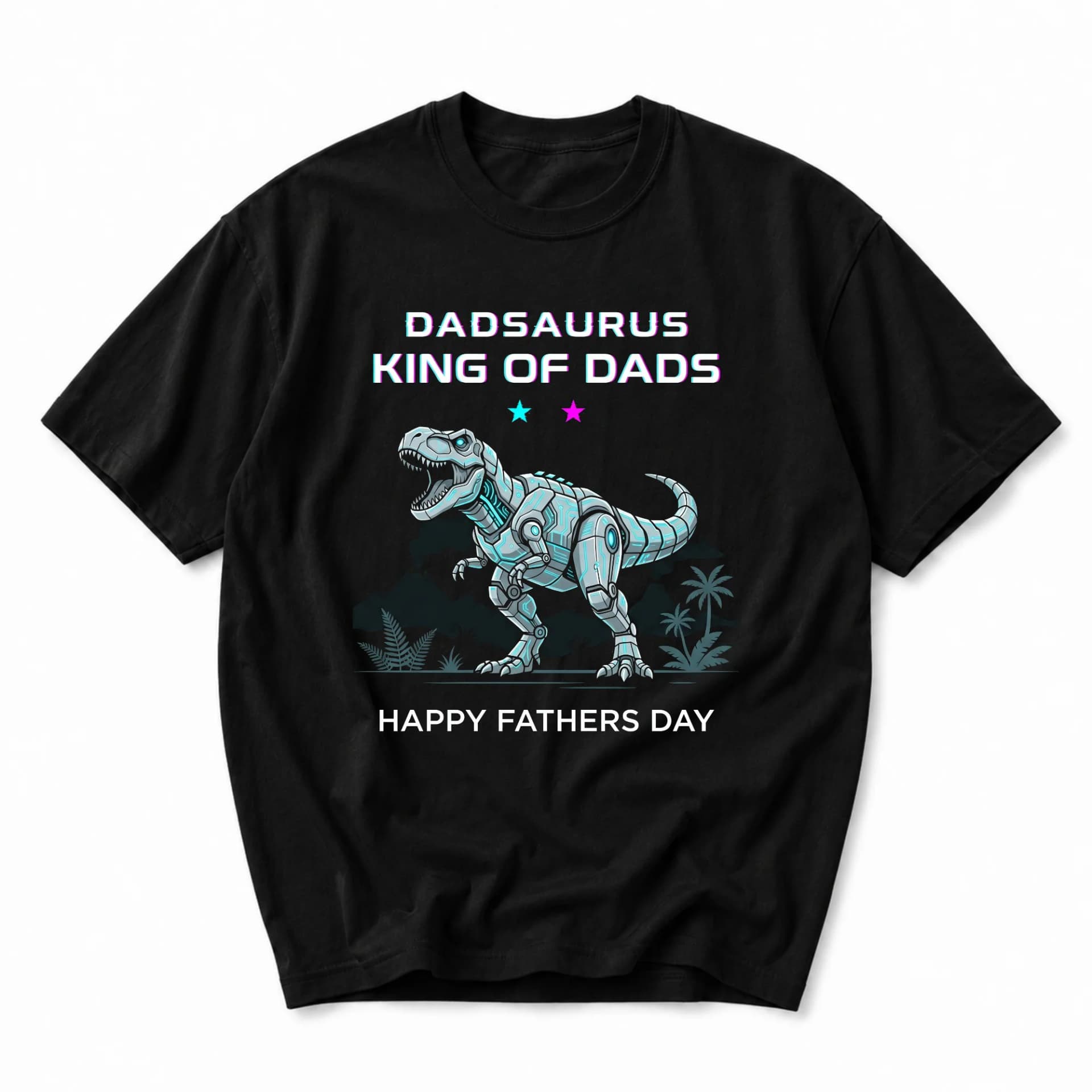 Funny Shirt Dadsaurus King of Dads Graphic Tee Robot Dinosaur Design Casual Unisex Crew Neck Top for Everyday Wear