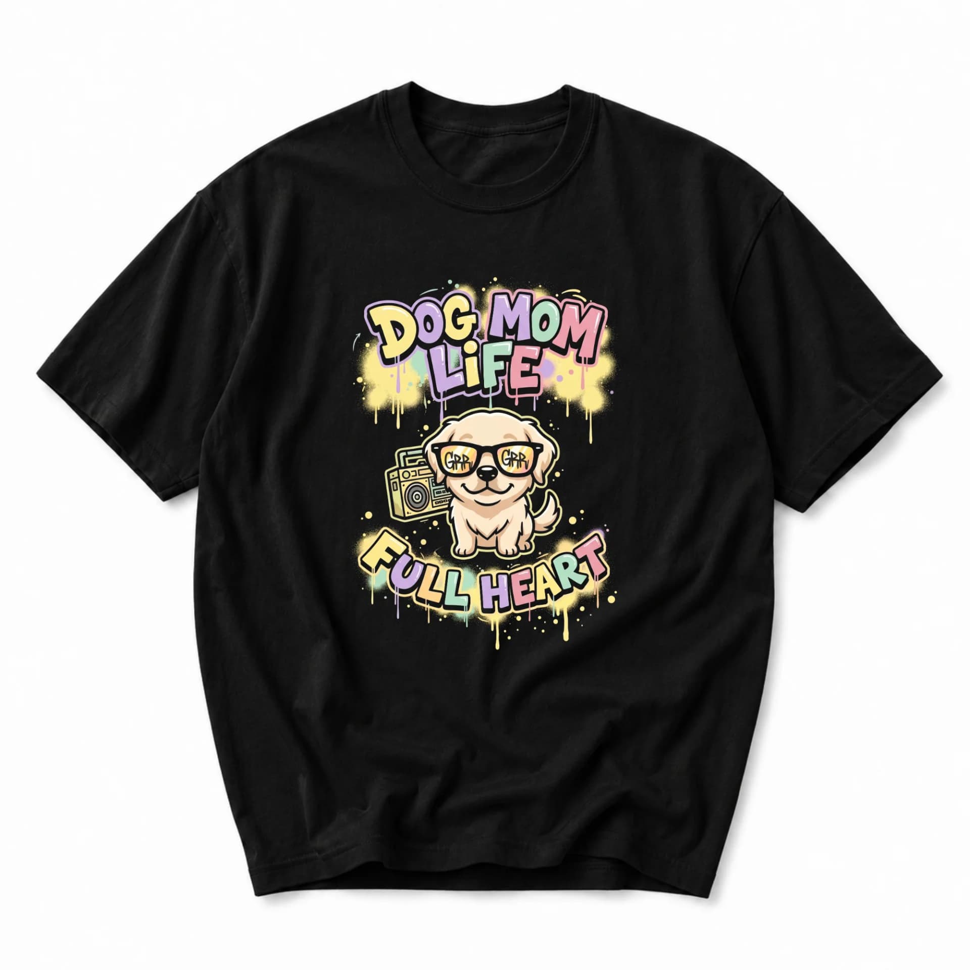Funny Shirt Dog Mom Life Full Heart Graphic Tee Unisex Casual Apparel for Pet Lovers with Cute Puppy Illustration