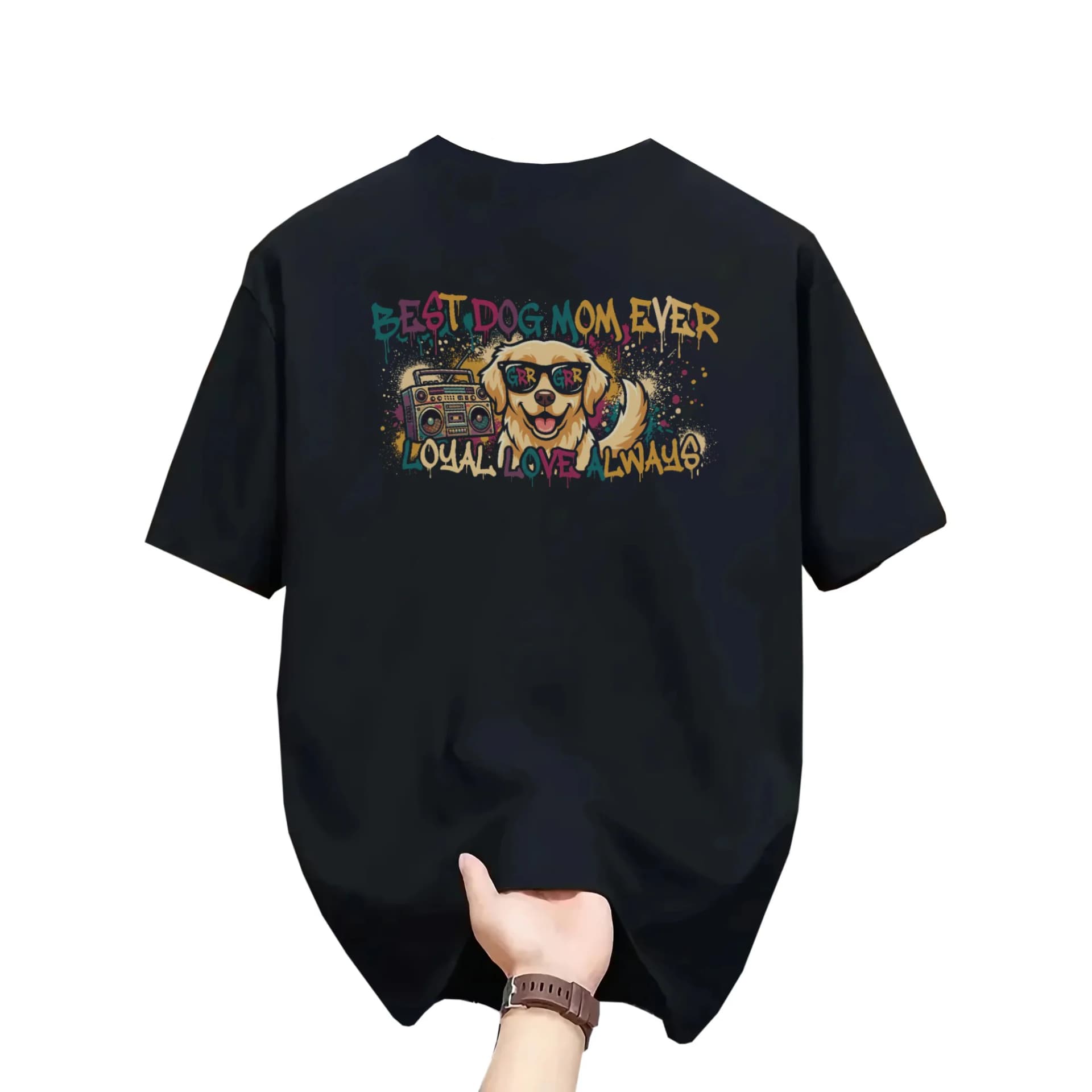 Graphic Tee Unisex Best Dog Mom Ever Retro Boombox Golden Retriever Print Casual Crew Neck Cotton Blend Shirt