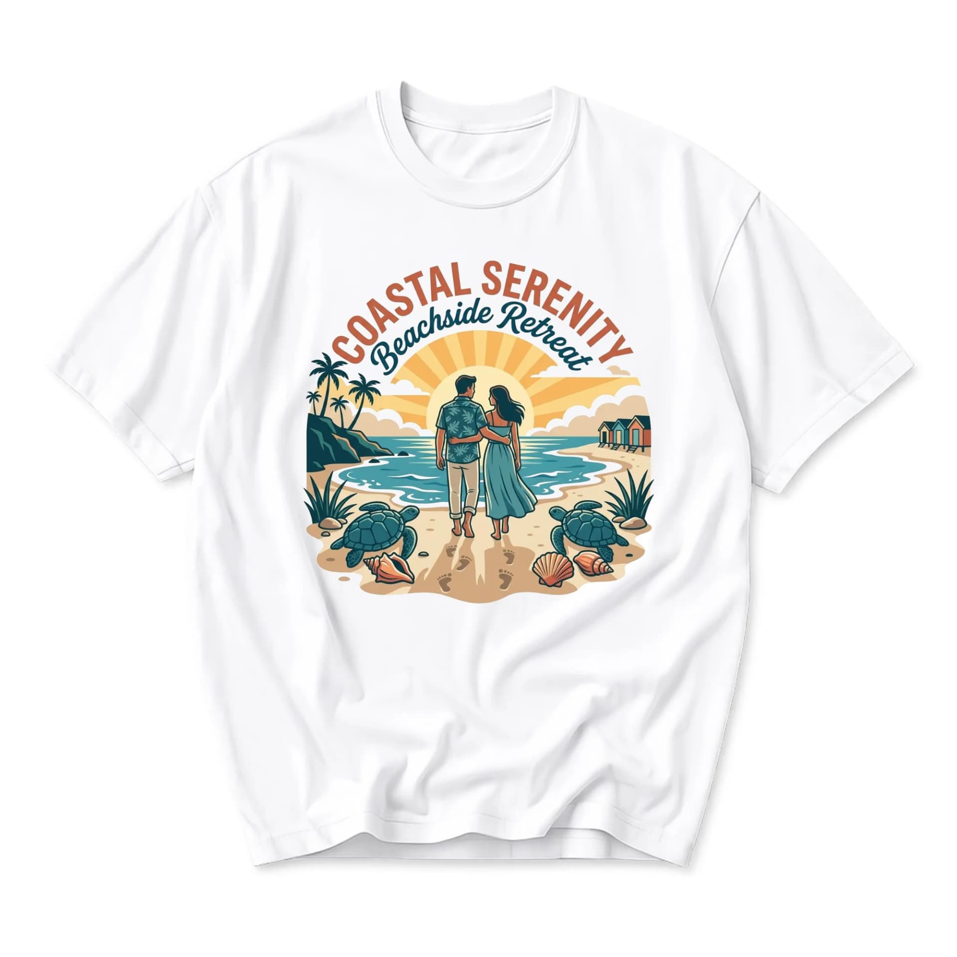 Graphic Tee Coastal Serenity Beachside Retreat Unisex Casual Shirt Relaxed Fit Short Sleeve Cotton Blend Summer Apparel