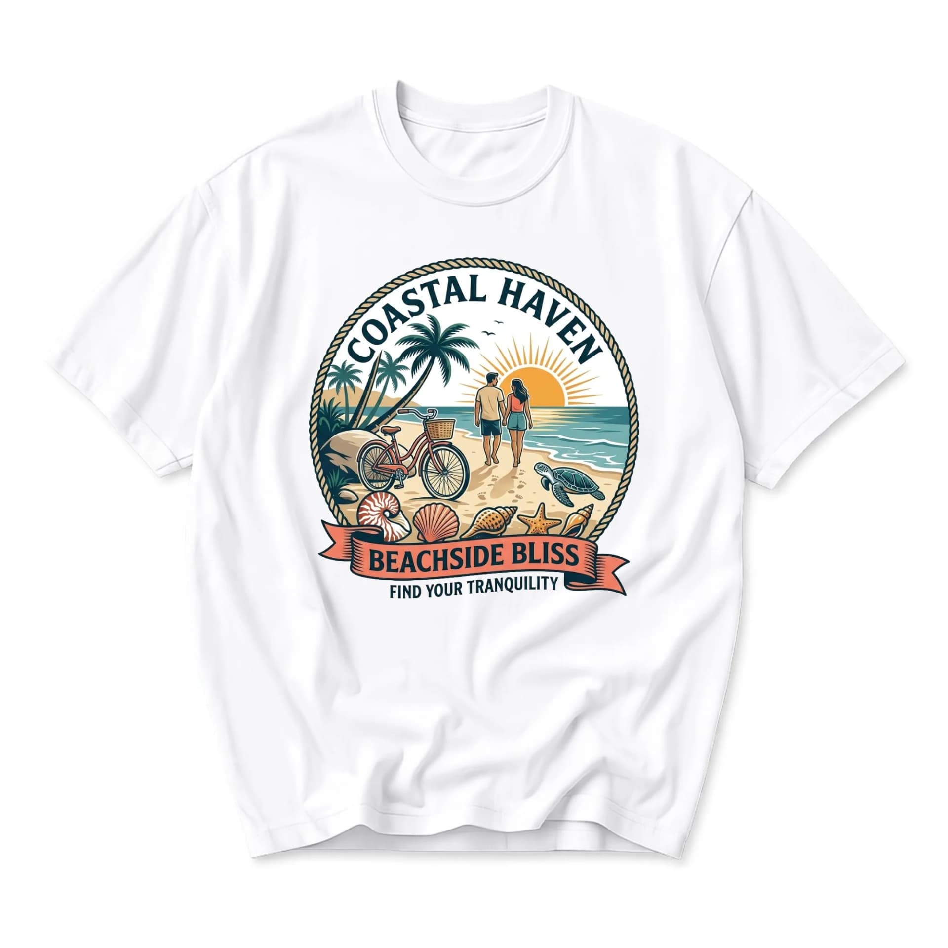 Graphic Tee Coastal Haven Beachside Bliss Summer Vacation Unisex Crew Neck Short Sleeve Soft Cotton Casual Everyday Top