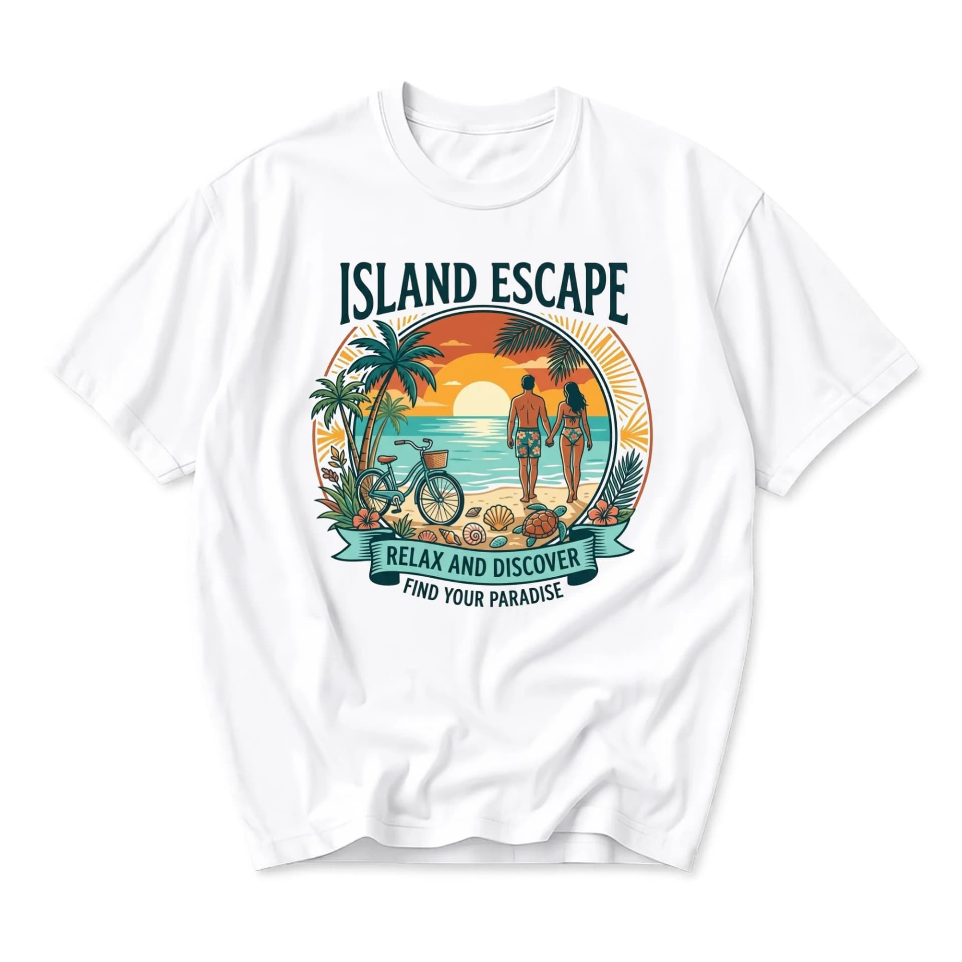 Graphic Tee Island Escape Beach Vacation Print Shirt Unisex Casual Crew Neck Comfortable Summer Style White Shirt