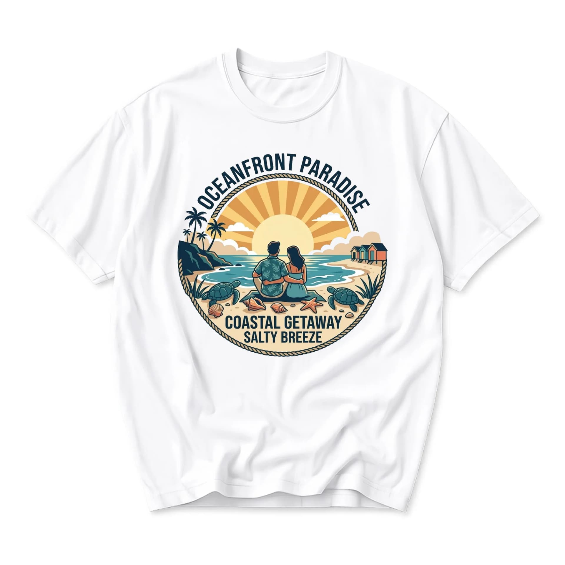 Graphic Tee Oceanfront Paradise Coastal Getaway Unisex Crew Neck T-Shirt for Casual Everyday Summer Vacation Style