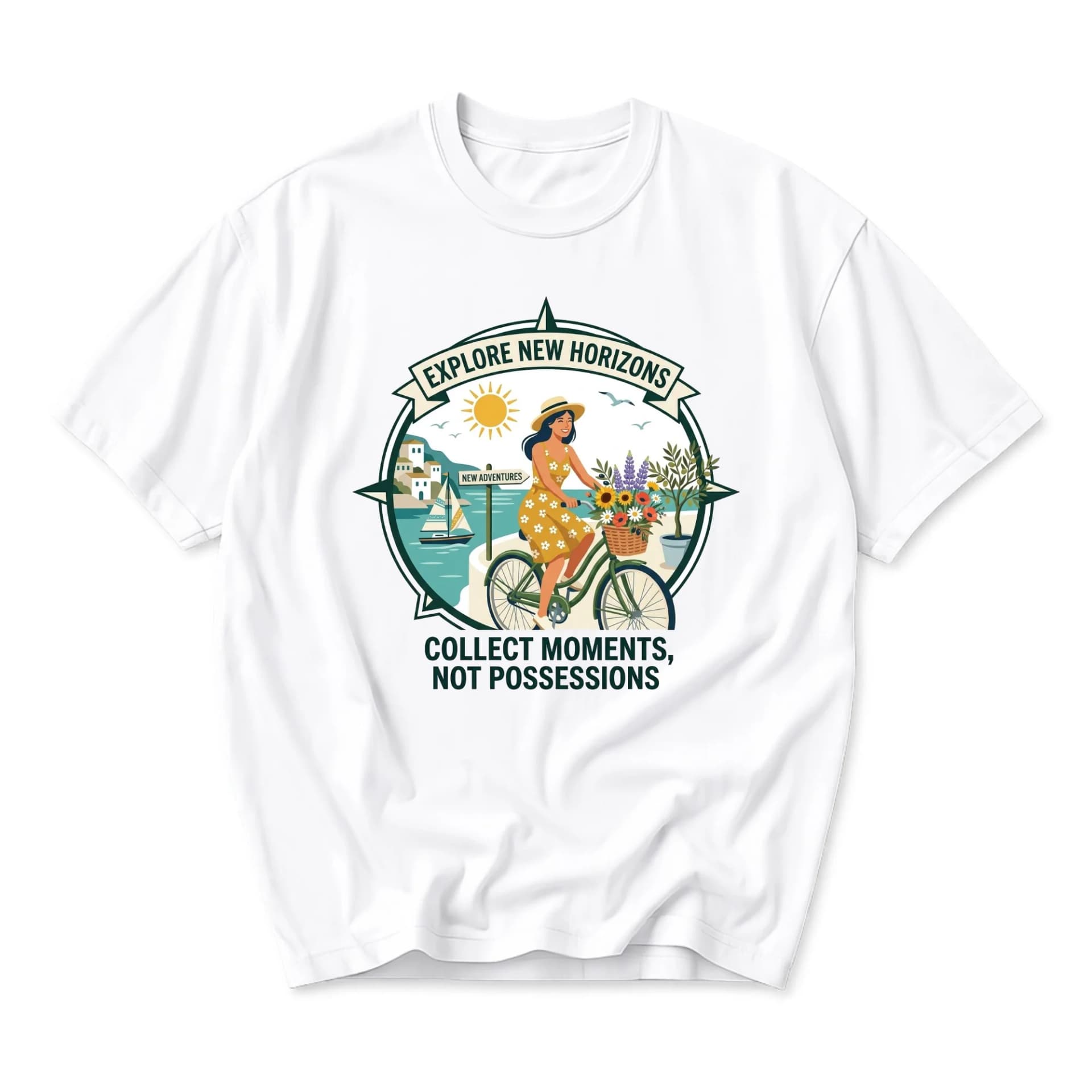 Graphic Tee Explore New Horizons Bicycle Travel Illustration Unisex Casual Crew Neck Comfortable Cotton Shirt