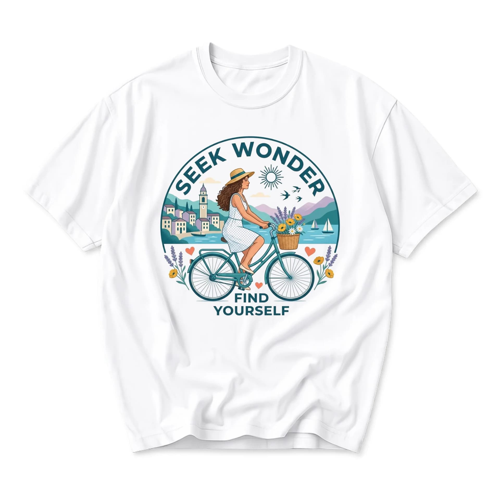 Graphic Tee Seek Wonder Find Yourself Artistic Illustration Design Unisex Cotton Crew Neck Short Sleeve Casual Shirt