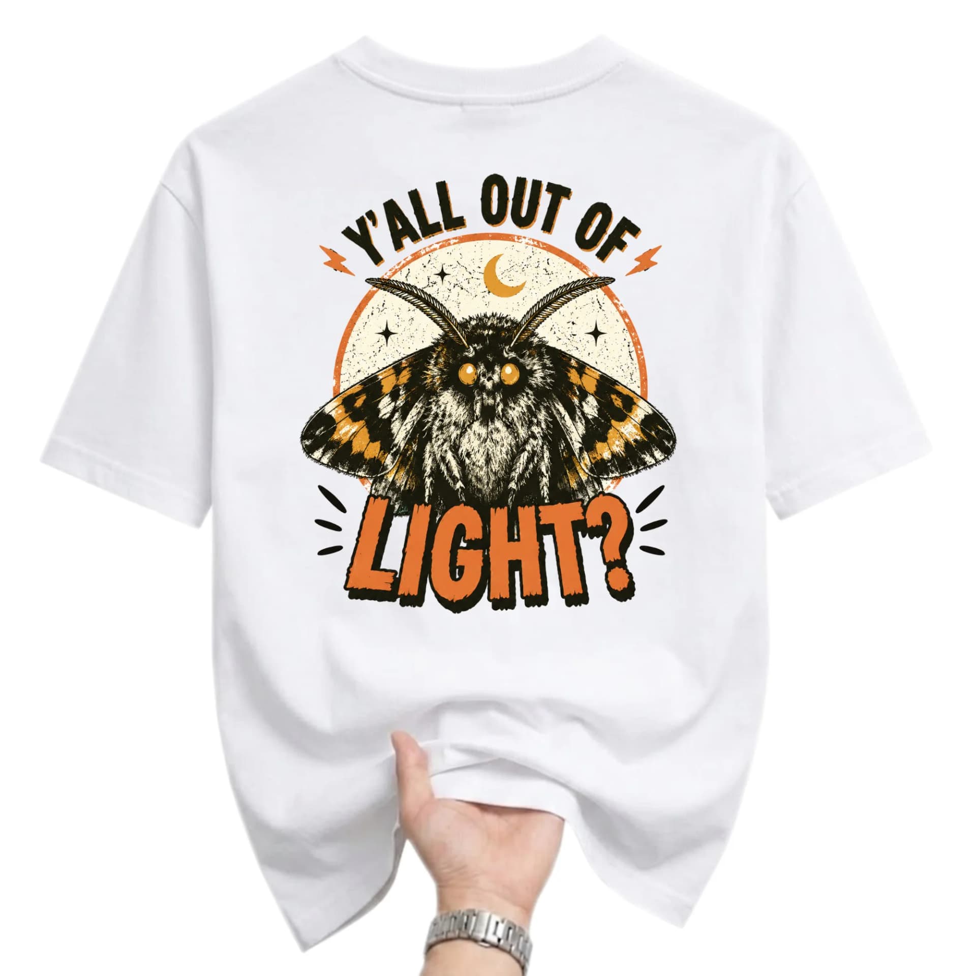 Funny Shirt Moth Graphic Tee Y'all Out of Light Unisex Casual Cotton Blend Short Sleeve Crew Neck Top