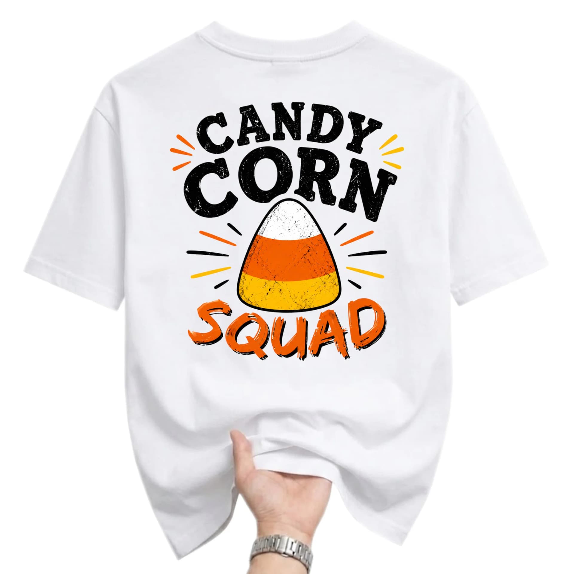 Funny Shirt Candy Corn Squad Graphic Tee Unisex Crew Neck Casual Cotton Blend Apparel for Halloween Season Wear