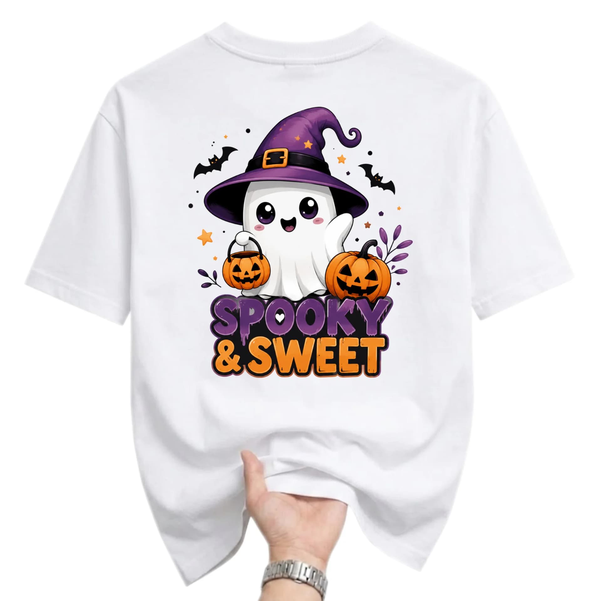 Graphic Tee Spooky and Sweet Halloween Ghost T-Shirt Unisex Crew Neck Casual Everyday Shirt Fall Season Apparel