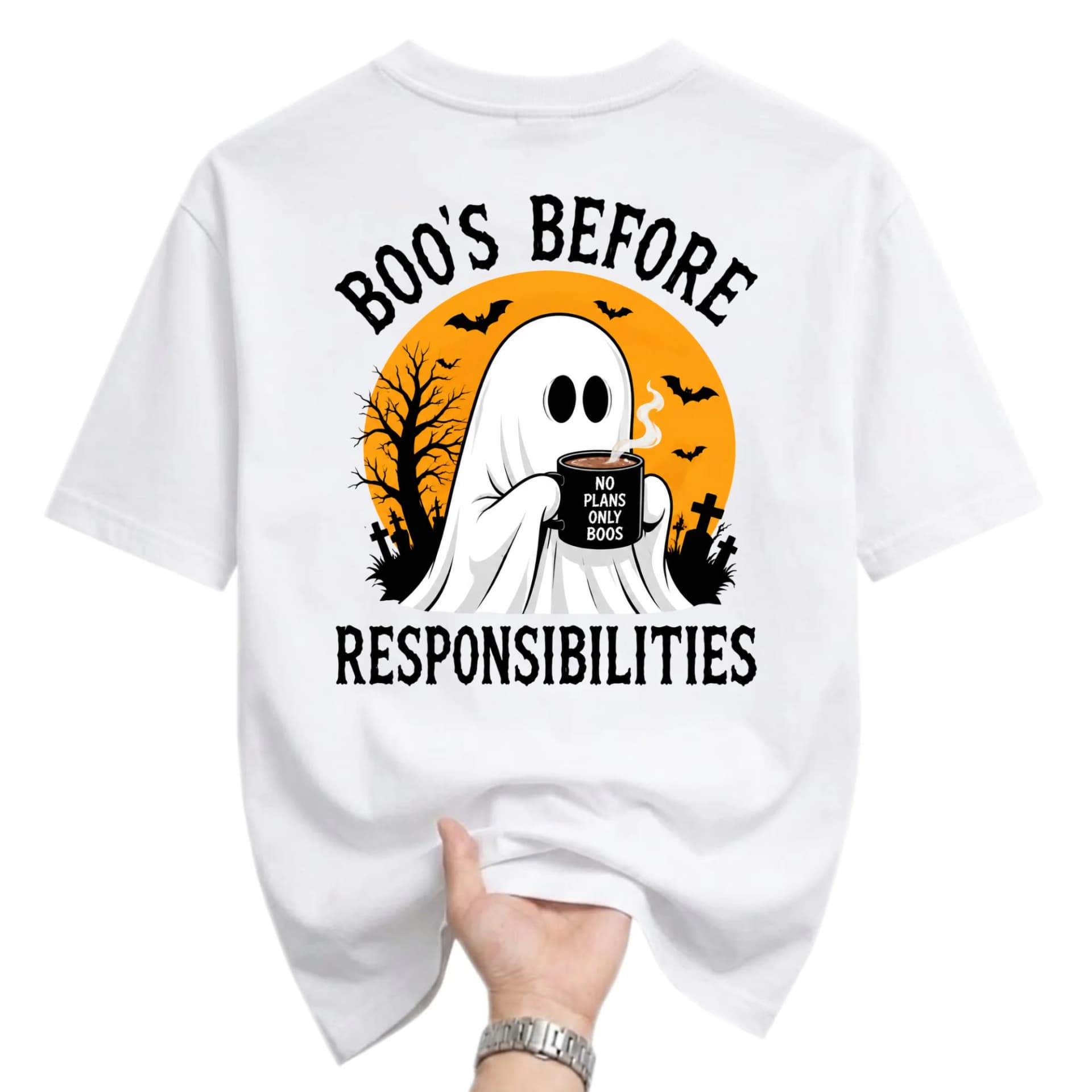 Funny Shirt Boo's Before Responsibilities Ghost Graphic Tee Unisex Crewneck Casual Apparel for Autumn and Fall Season