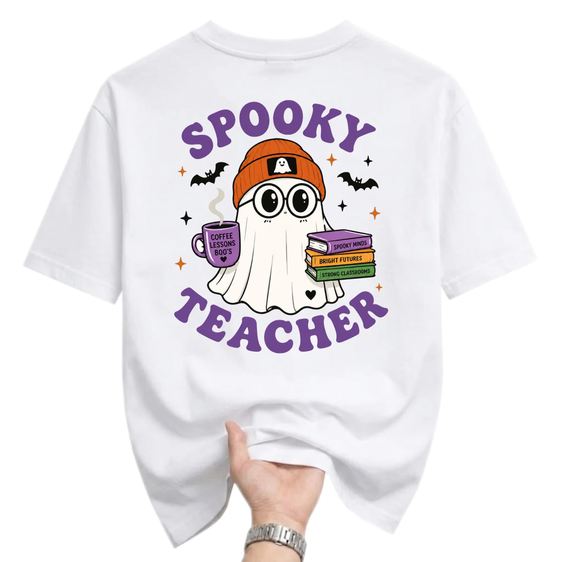 Graphic Tee Spooky Teacher Ghost Design Unisex Crew Neck Apparel for Casual Wear and Everyday Comfortable Outfit Style