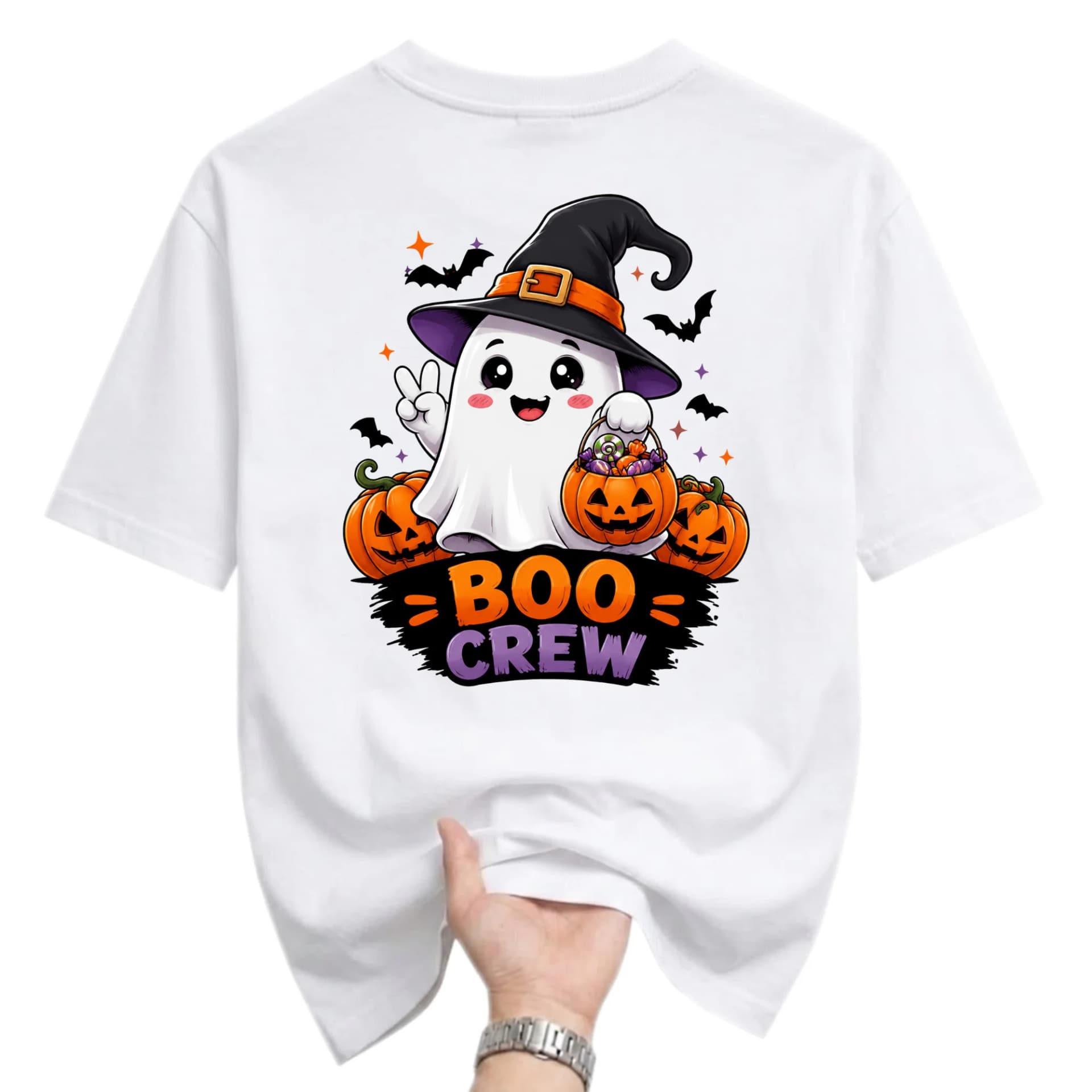 Graphic Tee Boo Crew Halloween Ghost Shirt Unisex Crew Neck Short Sleeve Top for Casual Everyday Fall Style Wear