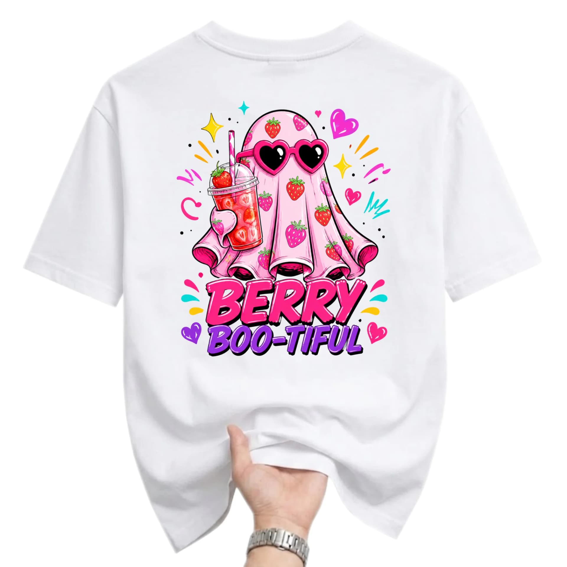 Graphic Tee Berry Boo-Tiful Strawberry Ghost Shirt Cute Aesthetic Unisex Crew Neck Casual Everyday Wear Cotton Top