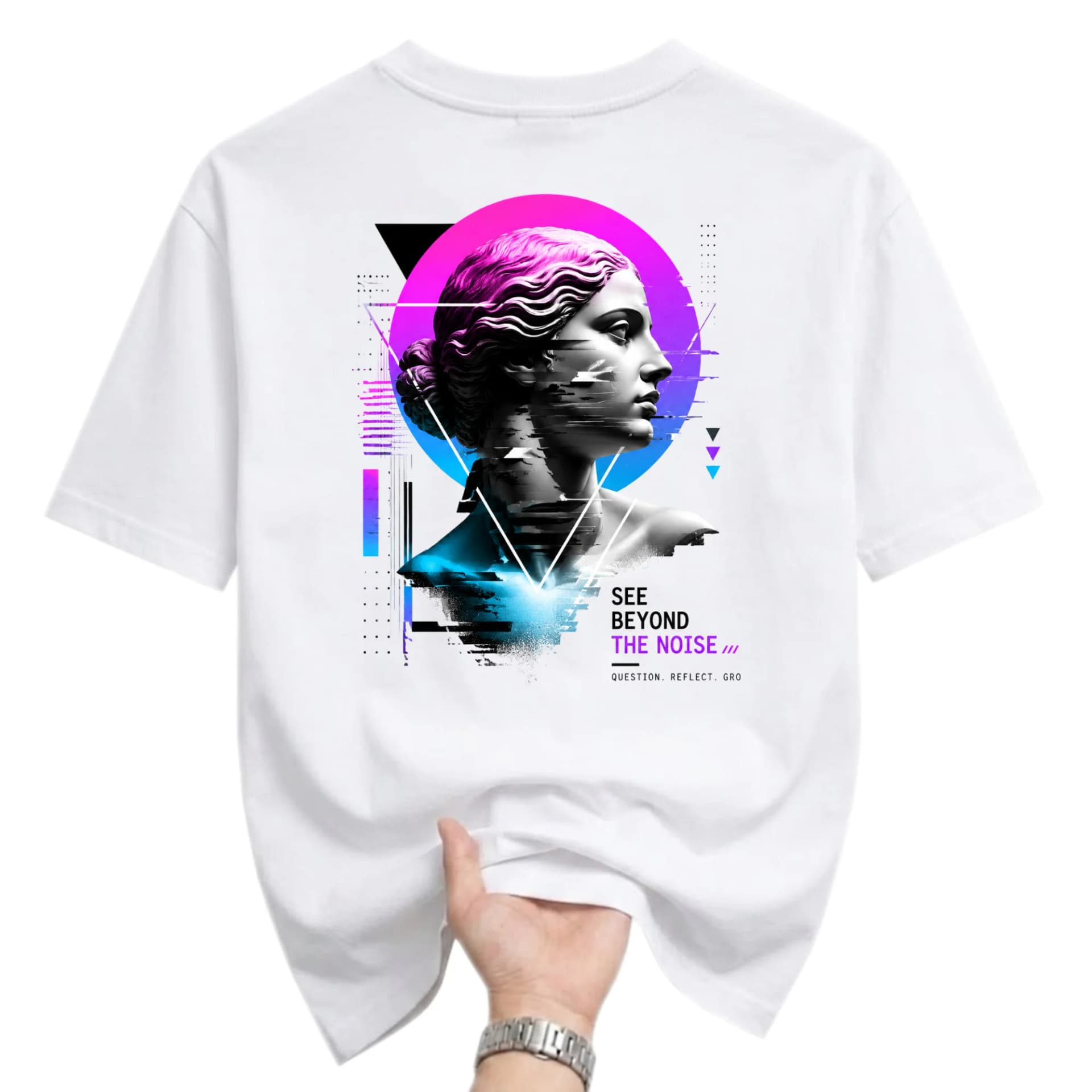 Graphic Tee Unisex Crew Neck Short Sleeve Shirt Abstract Statue Design See Beyond the Noise Casual Cotton Blend Top