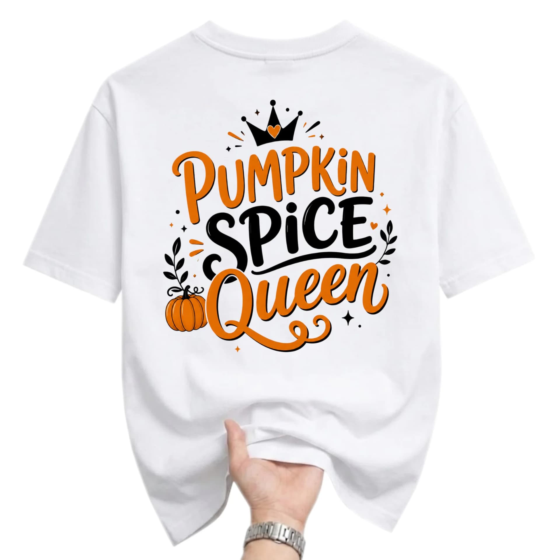 Funny Shirt Pumpkin Spice Queen Graphic Tee Seasonal Autumn Fall Themed Casual Unisex Crew Neck Short Sleeve Top