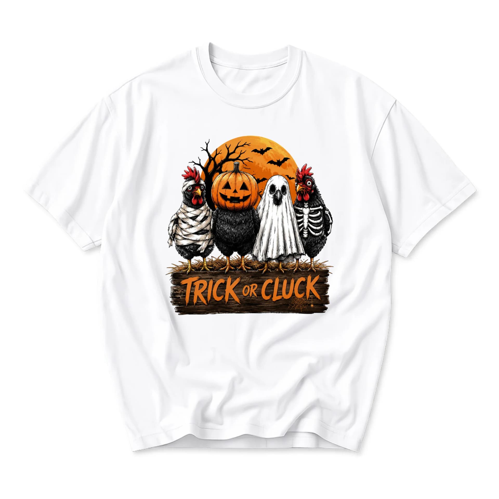 Funny Shirt Trick or Cluck Halloween Chicken Graphic Tee Unisex Casual Crew Neck Apparel for Holiday Enthusiasts