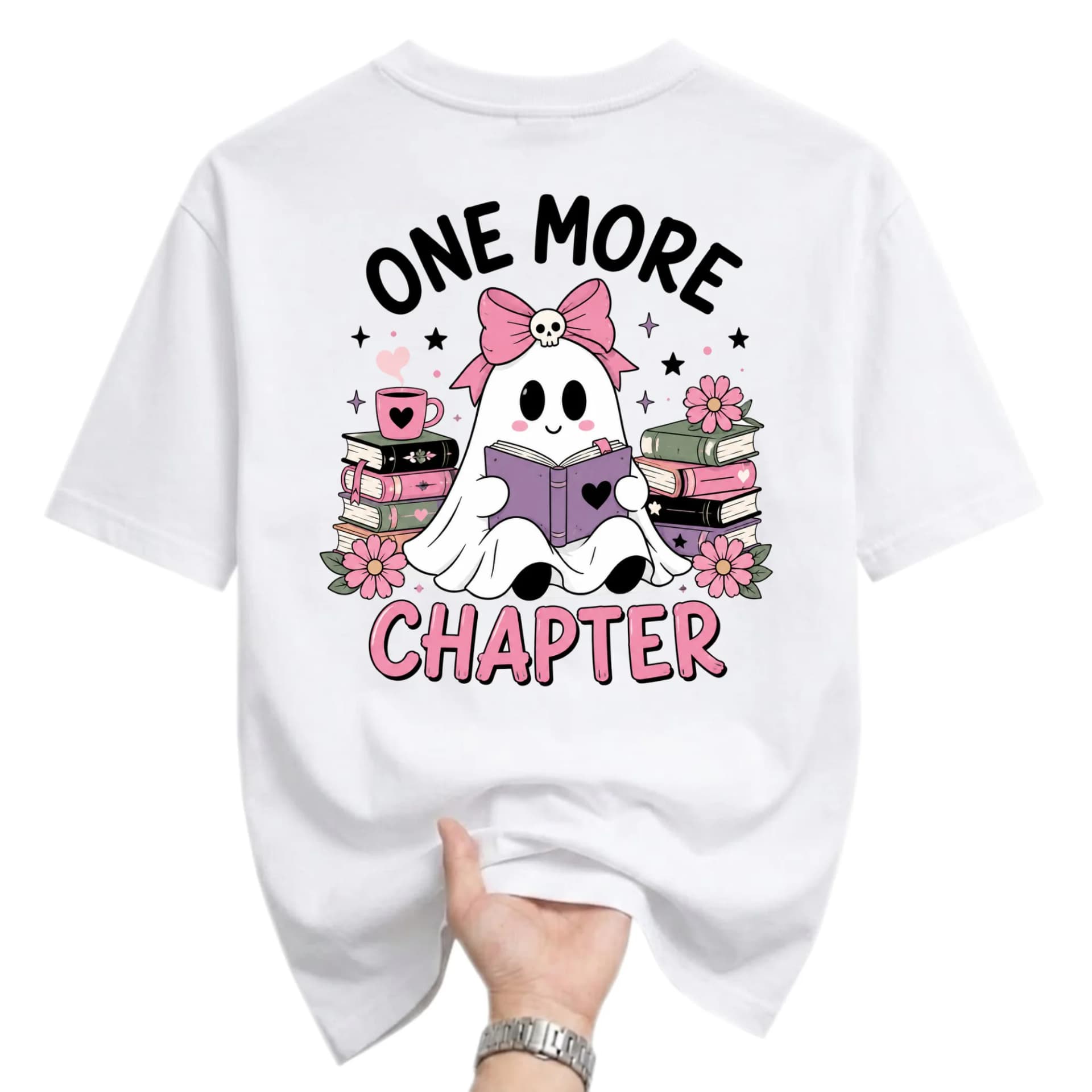 Graphic Tee One More Chapter Ghost Shirt Cute Reading Aesthetic Casual Unisex Apparel for Book Lovers and Readers