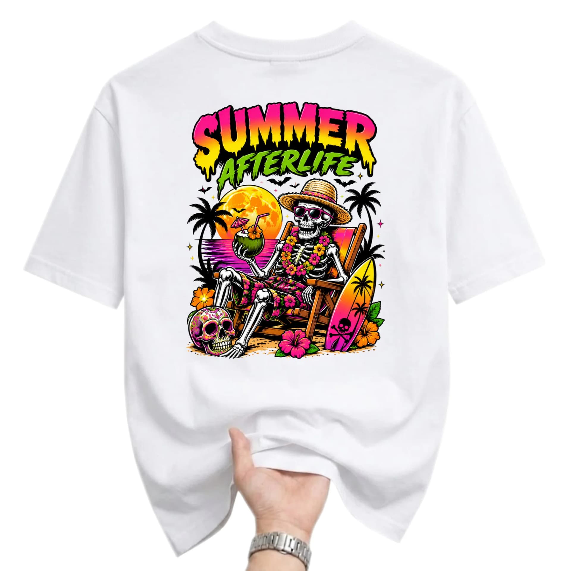 Graphic Tee Summer Afterlife Skeleton Beach Party Design Unisex Crew Neck Soft Cotton Blend Casual Everyday T-Shirt