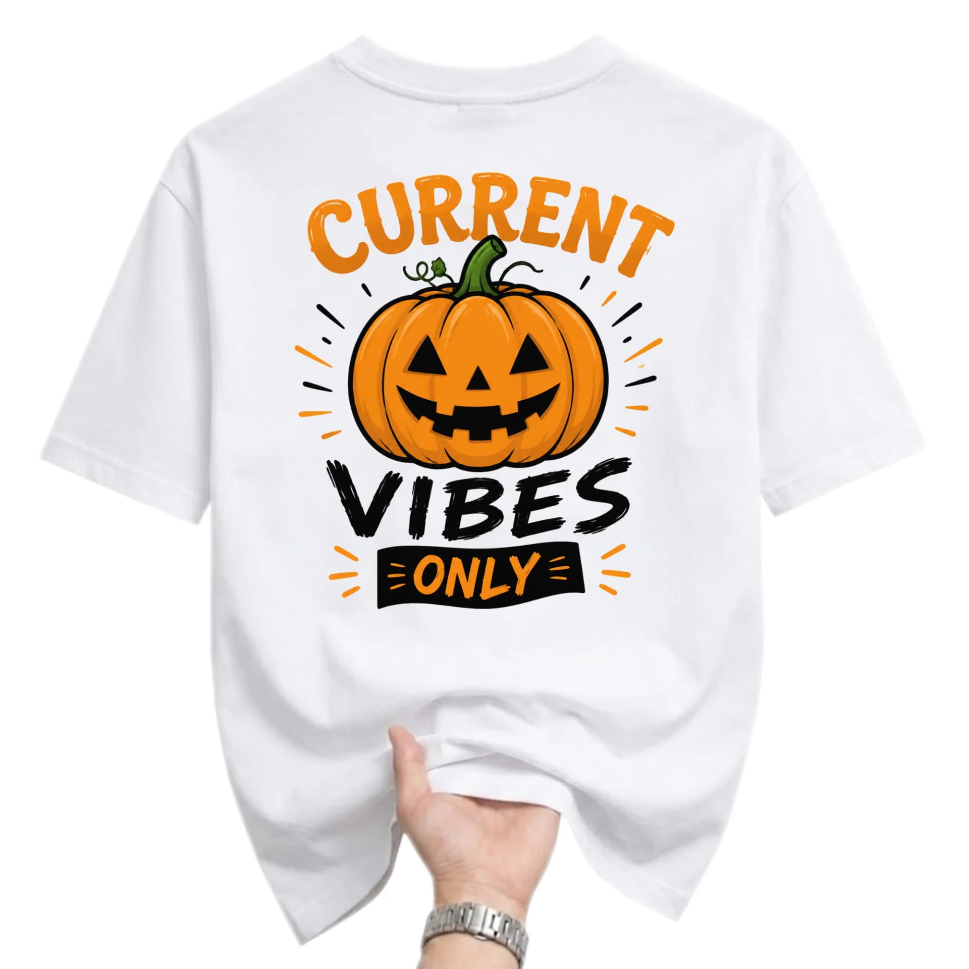 Funny Shirt Current Vibes Only Pumpkin Graphic Tee Seasonal Casual Cotton Unisex Crew Neck Holiday Outfit Autumn Apparel