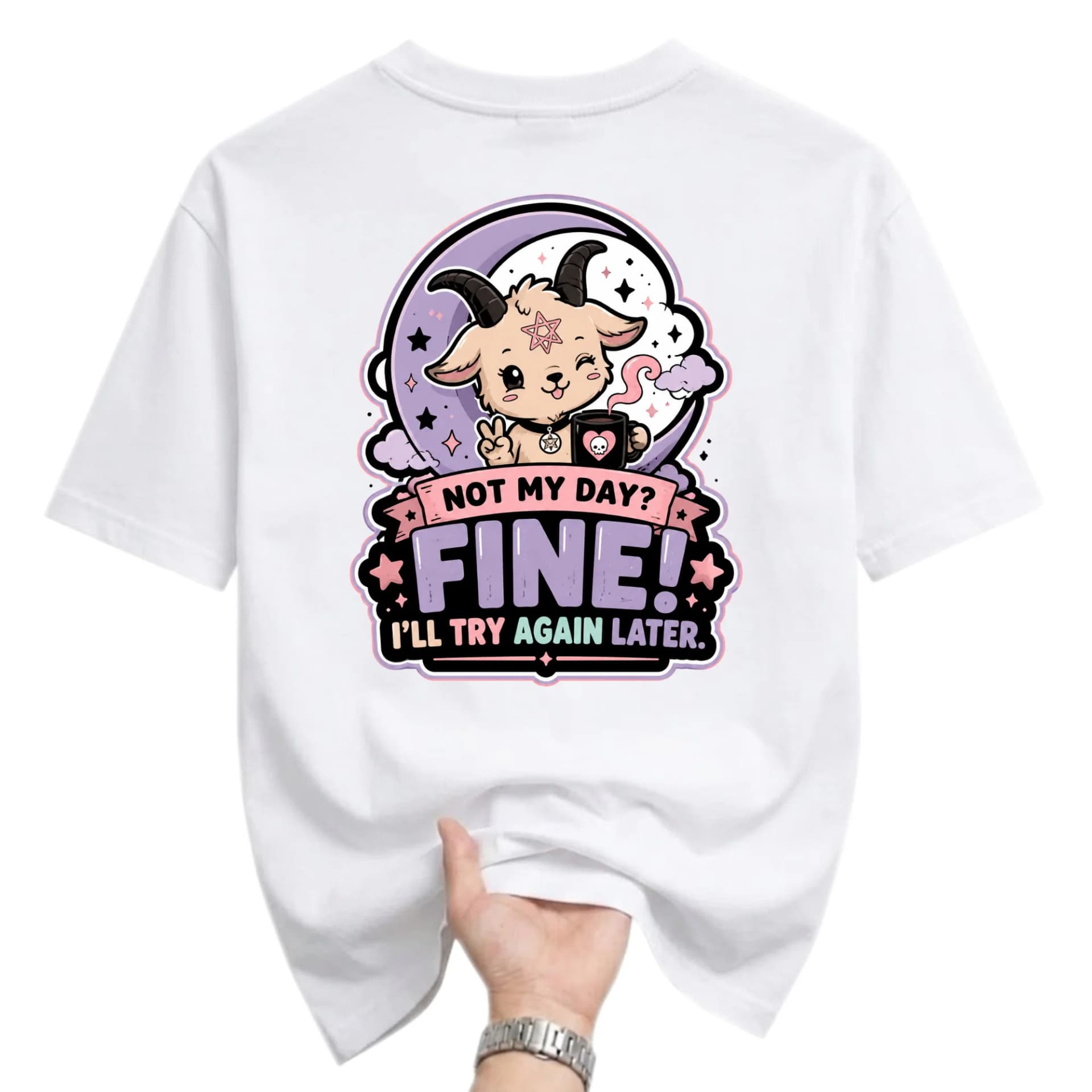 Funny Shirt Graphic Tee Cute Goat Cartoon Print Unisex Crew Neck Casual Everyday Wear Soft Cotton Blend White T-Shirt