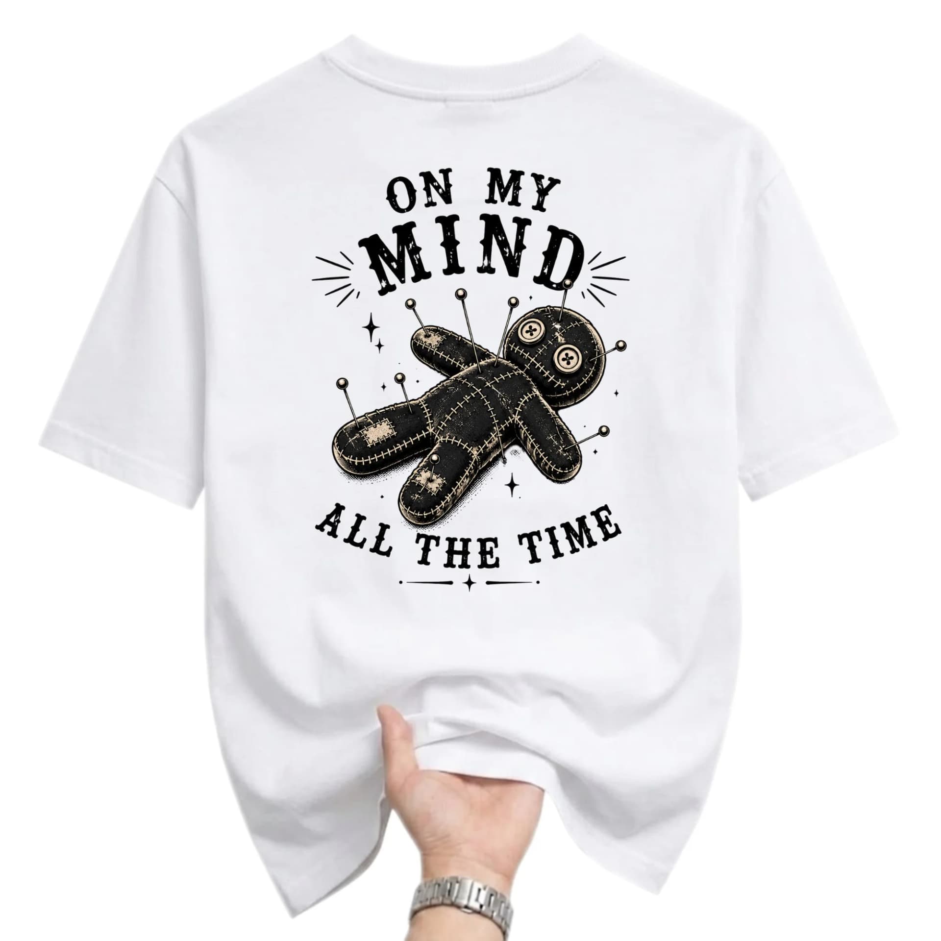 Funny Shirt on My Mind All the Time Voodoo Doll Graphic Printed Unisex Crew Neck Casual Everyday Short Sleeve Tee