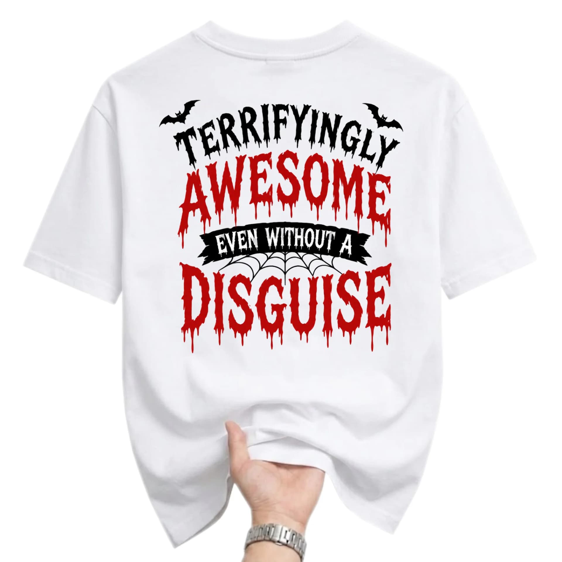 Funny Shirt Terrifyingly Awesome Even Without a Disguise Graphic Tee Unisex Holiday Celebration Casual Cotton Apparel