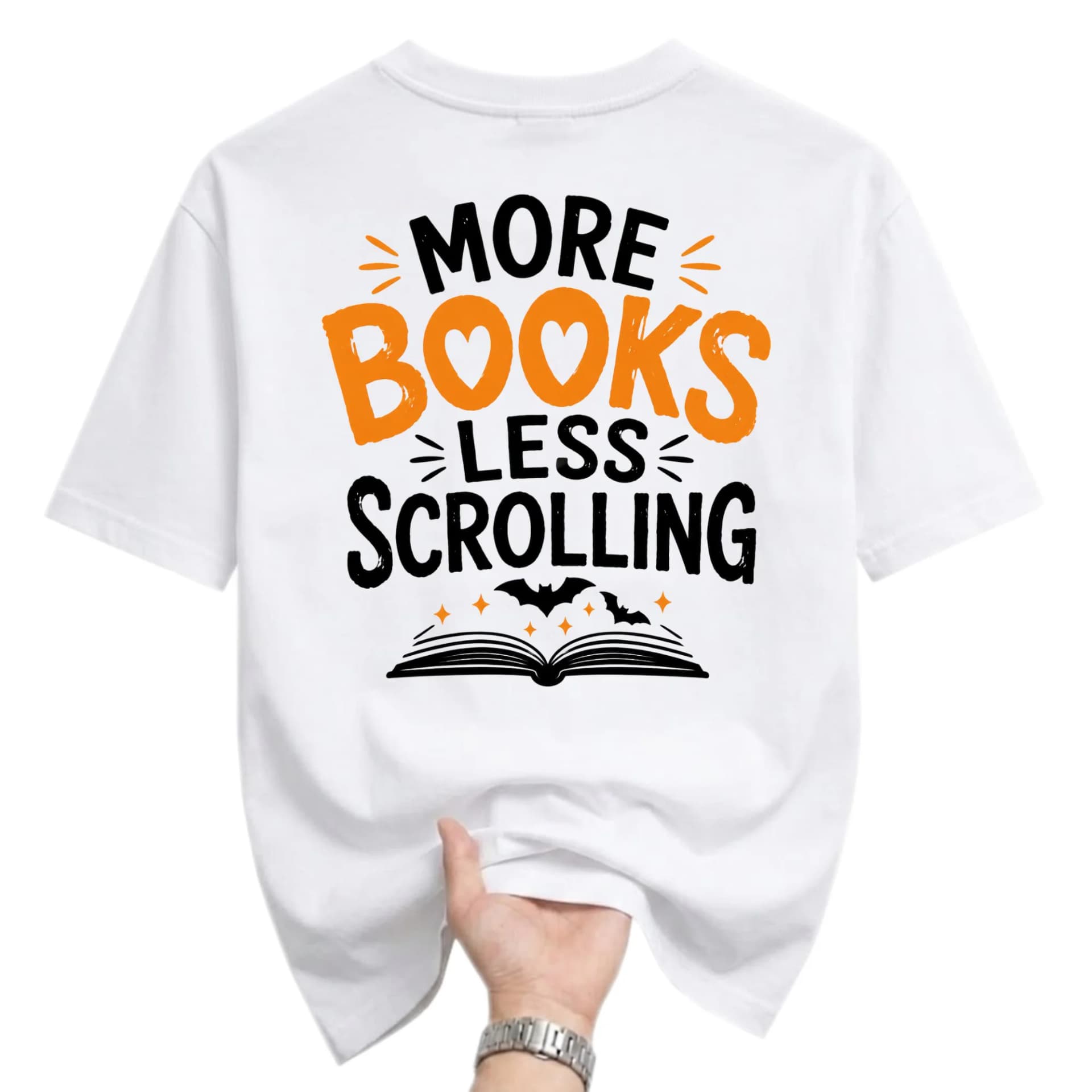Graphic Tee More Books Less Scrolling Unisex Cotton Crew Neck Short Sleeve Shirt for Casual Reading Enthusiasts