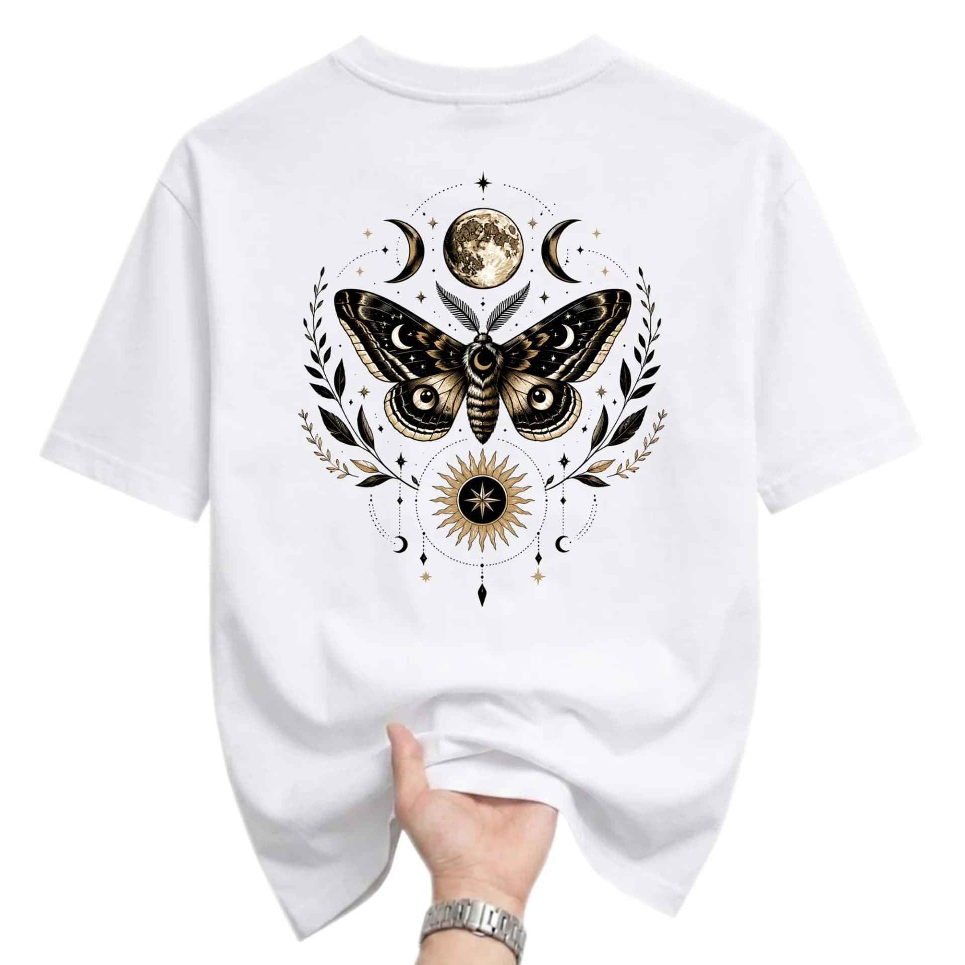 Graphic Tee Celestial Moth Art Print Unisex Crew Neck Cotton Blend Shirt for Casual Everyday Wear and Self Expression