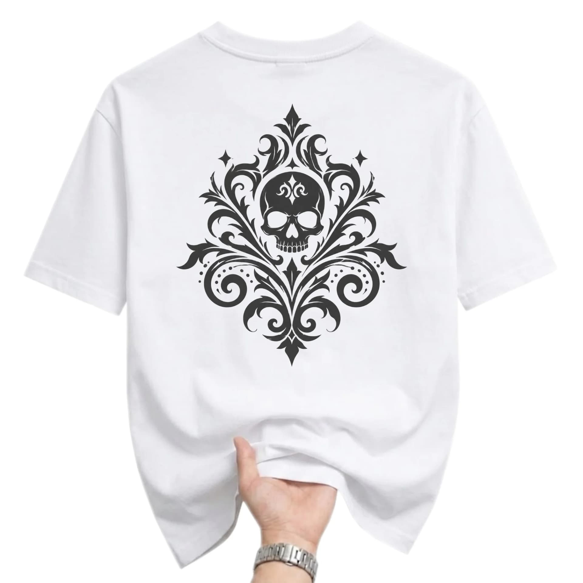 Graphic Tee Skull Damask Art Print Unisex Short Sleeve Crew Neck Cotton Blend Casual Everyday Streetwear White Shirt