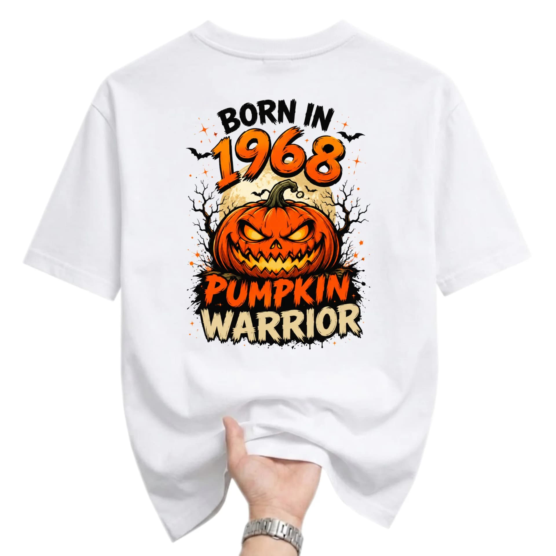 Graphic Tee Born in 1968 Pumpkin Warrior Halloween Birthday Unisex Crew Neck Cotton Blend Casual Short Sleeve Shirt