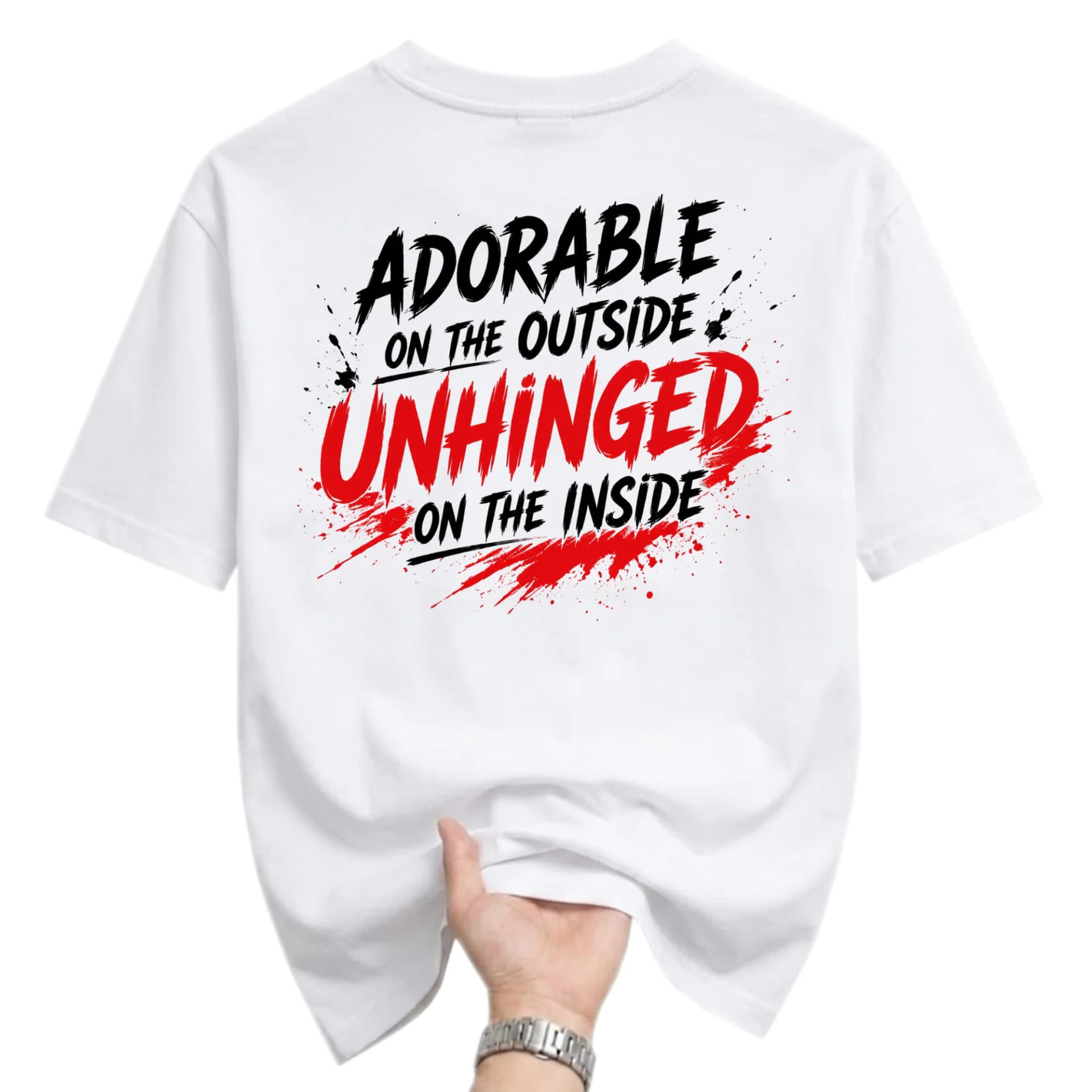 Funny Shirt Adorable on the Outside Unhinged on the Inside Graphic Tee Unisex Casual Cotton Crew Neck Top