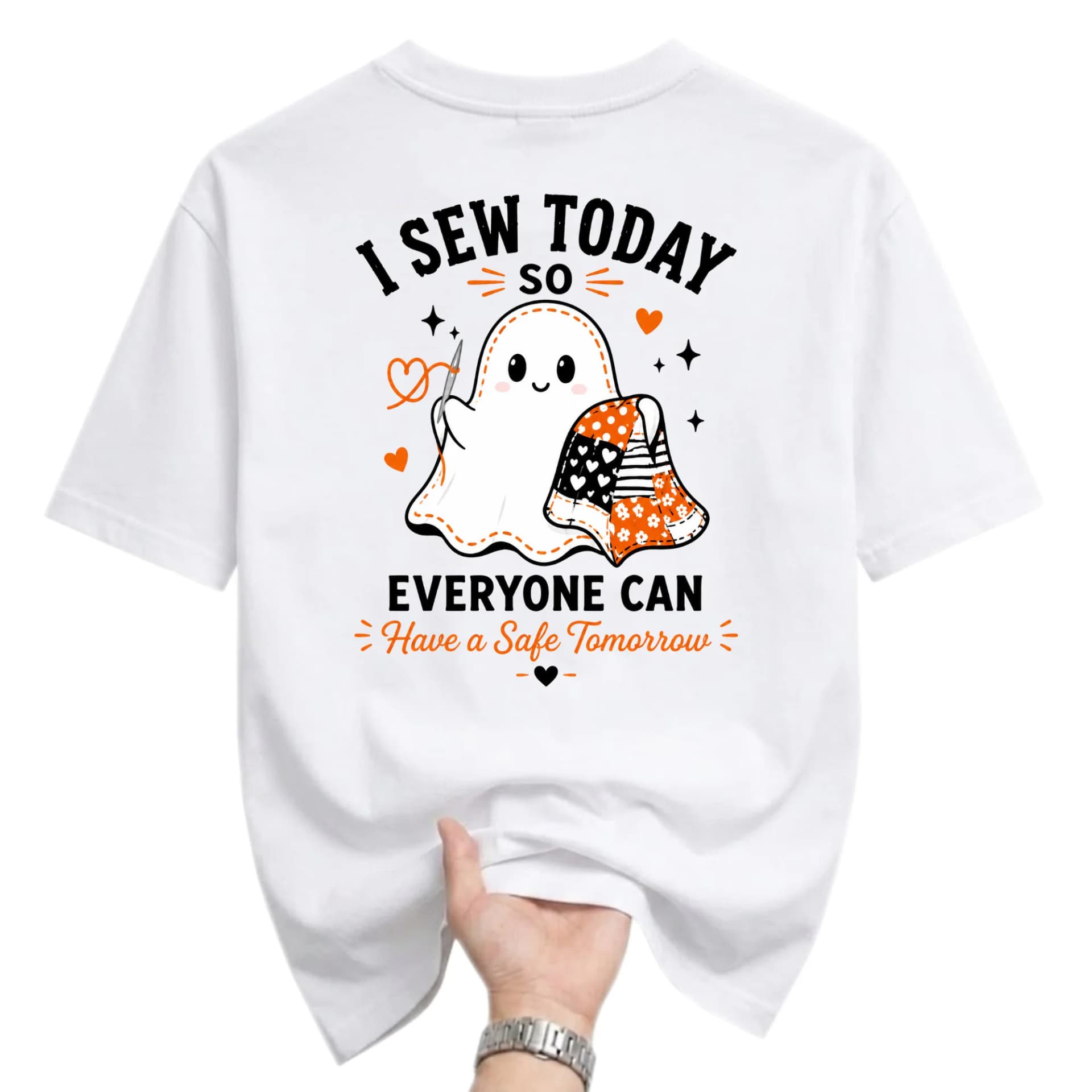Funny Shirt I Sew Today Graphic Tee Cute Ghost Quilt Pattern Artistic Unisex Crew Neck Casual Everyday Apparel Top