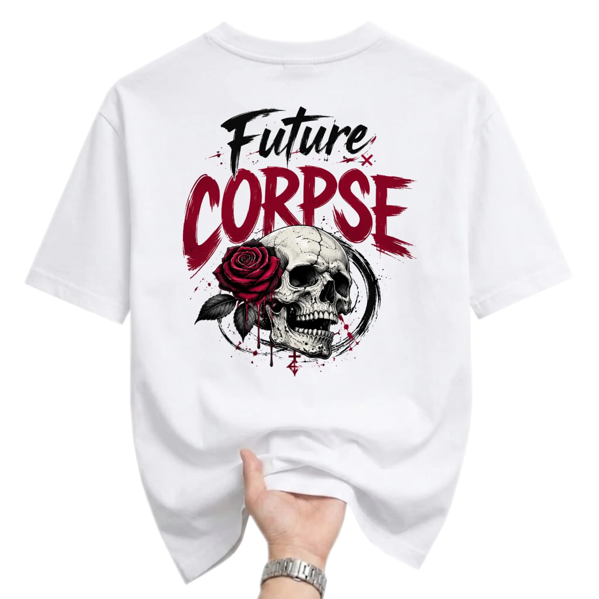 Graphic Tee Future Corpse Skull and Rose Print Unisex Crew Neck Casual Everyday Short Sleeve Cotton Blend Shirt