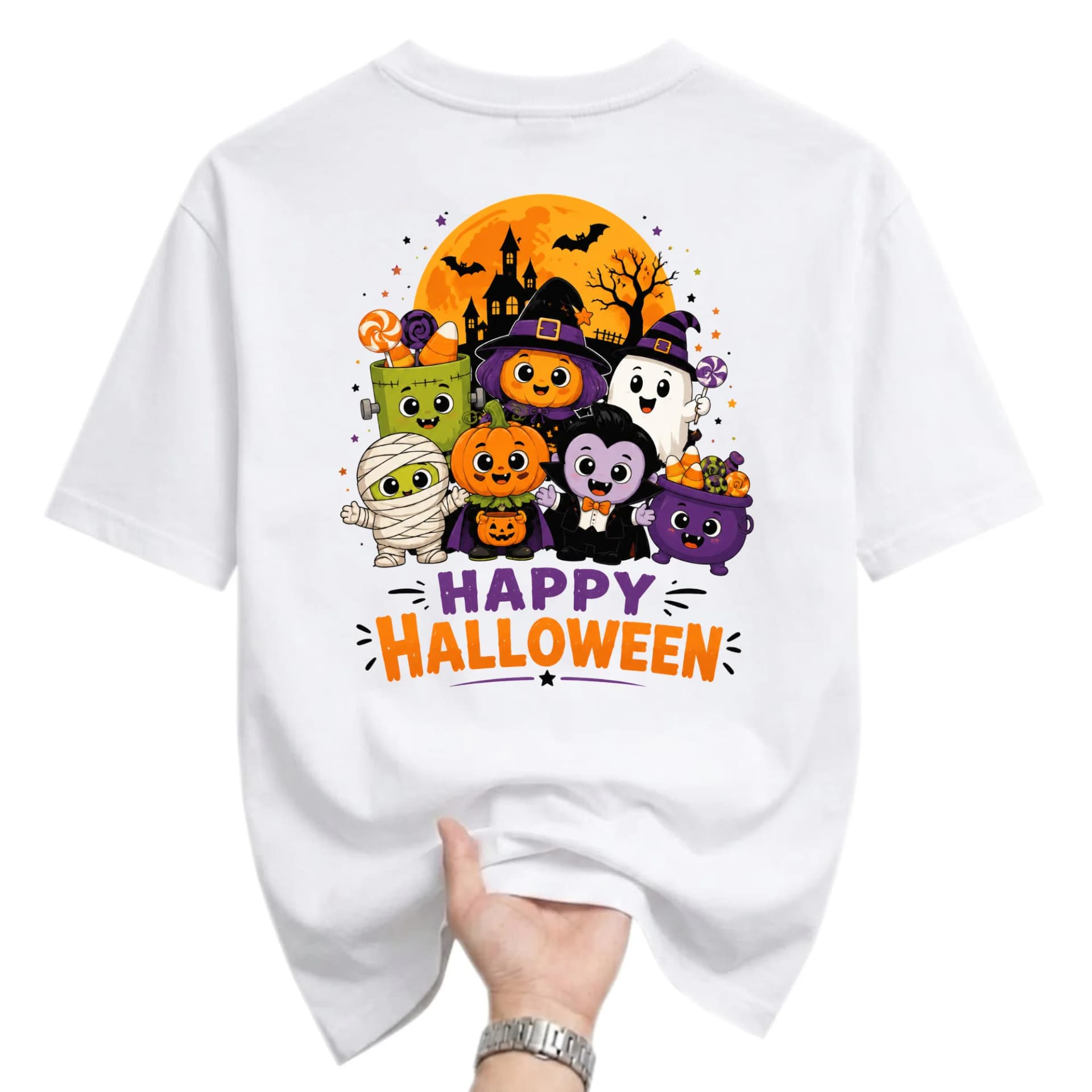 T-shirt Happy Halloween Graphic Tee Festive Cartoon Character Design Unisex Crew Neck Casual Cotton Blend Top