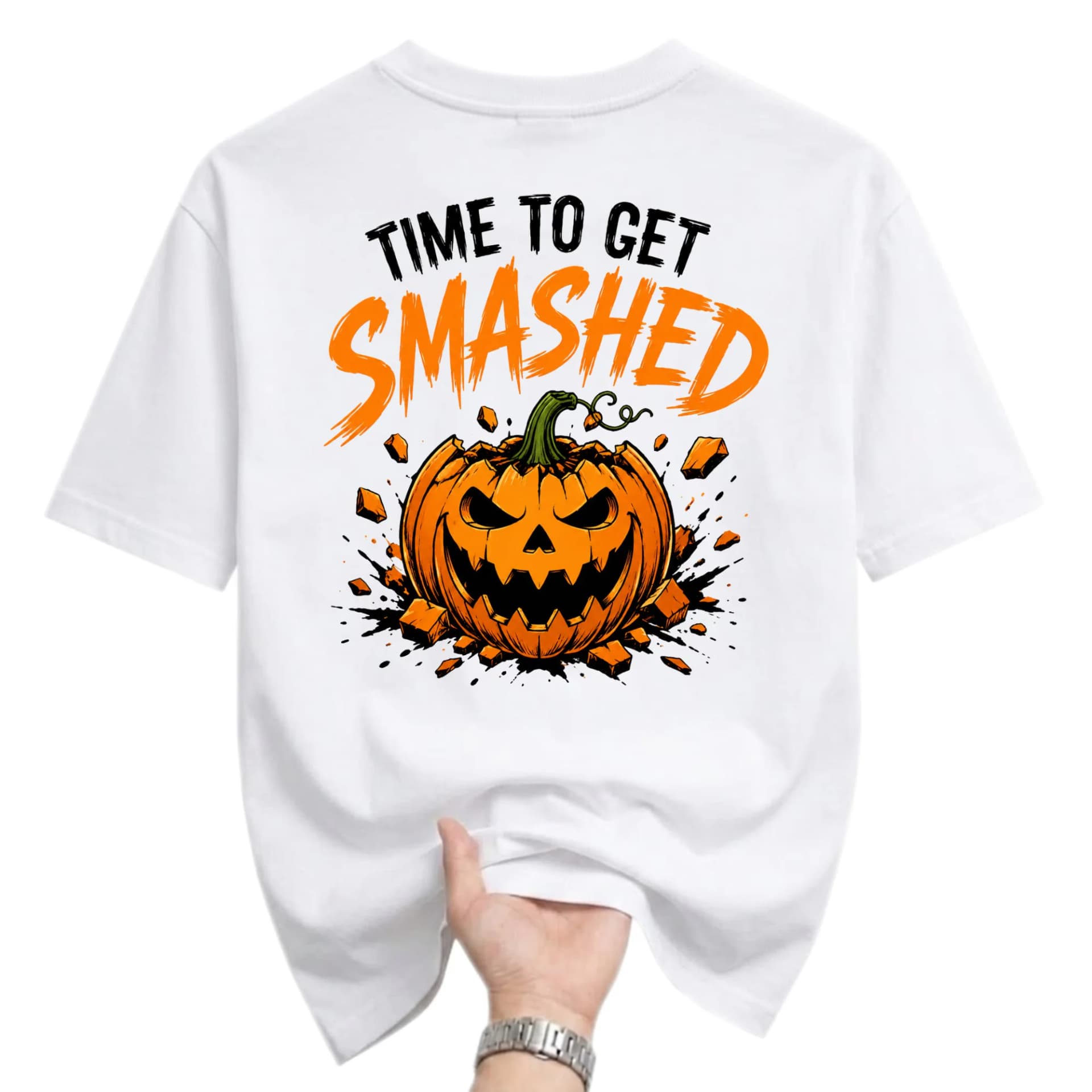 Funny Shirt Unisex Graphic Printed T-Shirt Featuring a Smashed Jack O Lantern Pumpkin Halloween Design for Everyday Wear