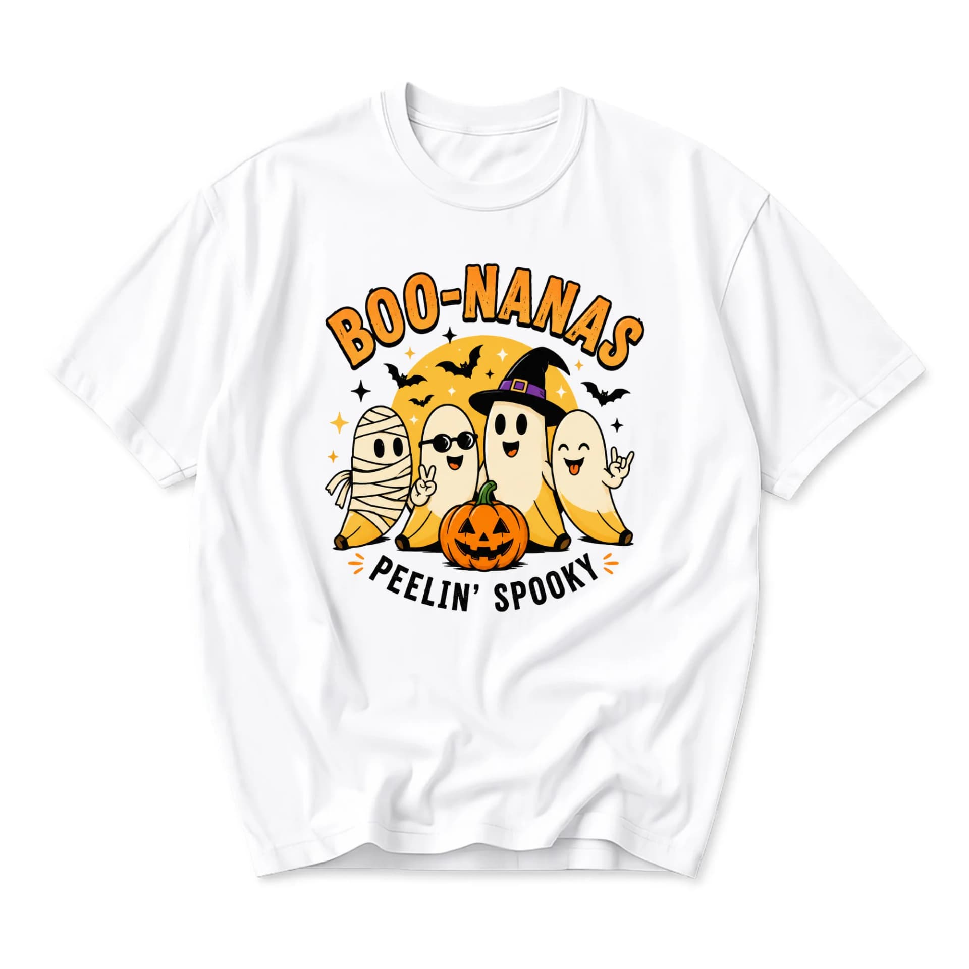 Funny Shirt Boo-Nanas Peelin' Spooky Halloween Graphic Tee Unisex Crew Neck Cotton Blend Casual Holiday Top