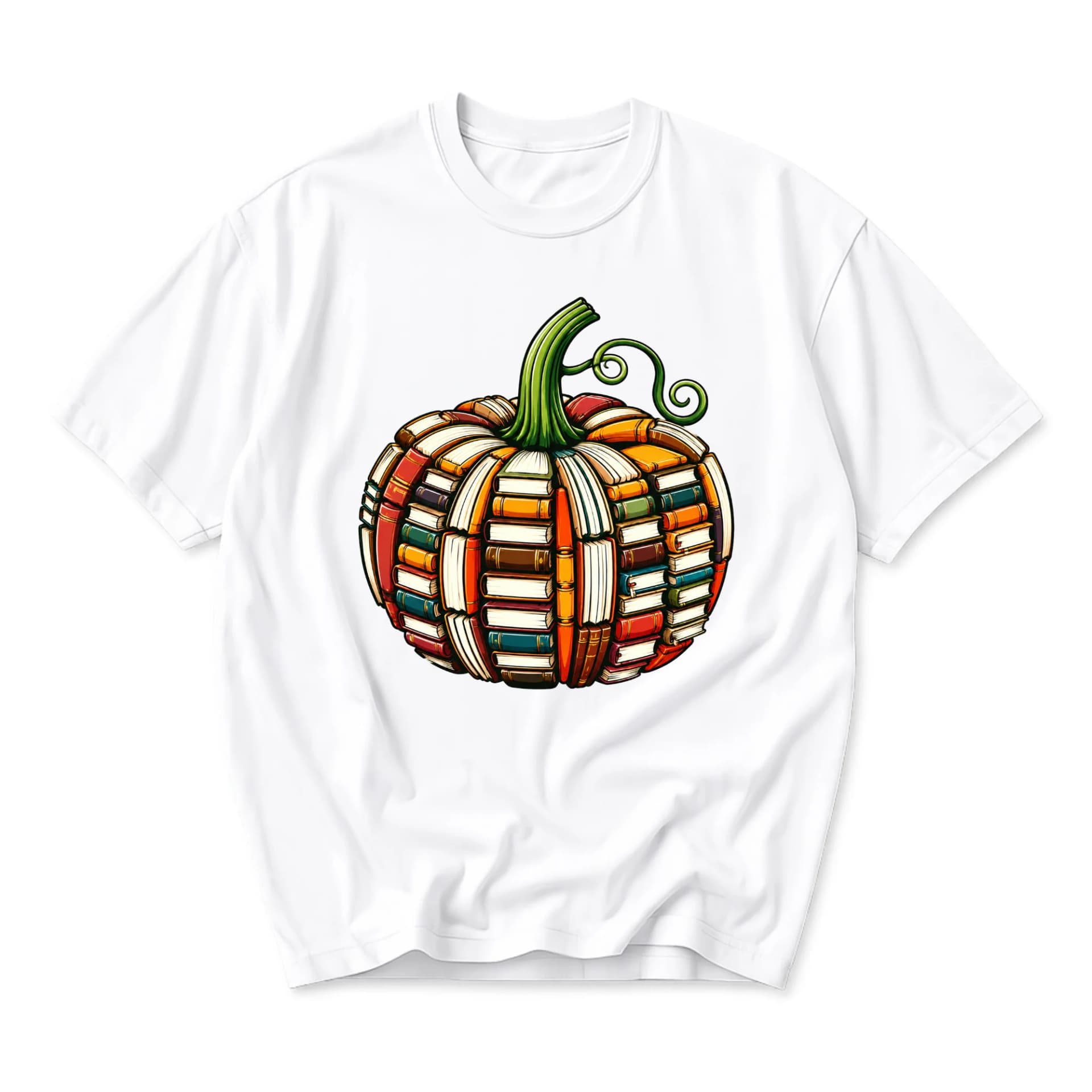 Graphic Tee Pumpkin Made of Books Illustration Unisex Crew Neck Short Sleeve Casual Cotton Blend T-Shirt Top Apparel
