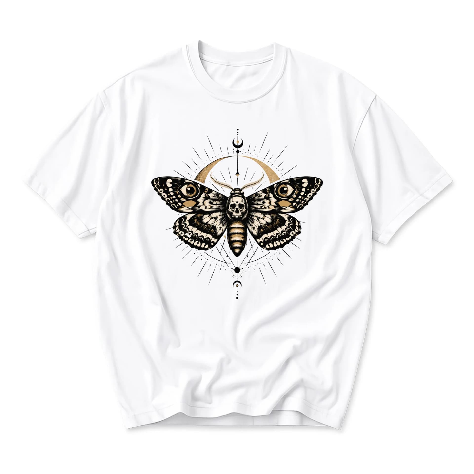 Graphic Tee Moth and Skull Artistic Print Unisex Crew Neck Cotton Blend Short Sleeve Casual Everyday Apparel Shirt