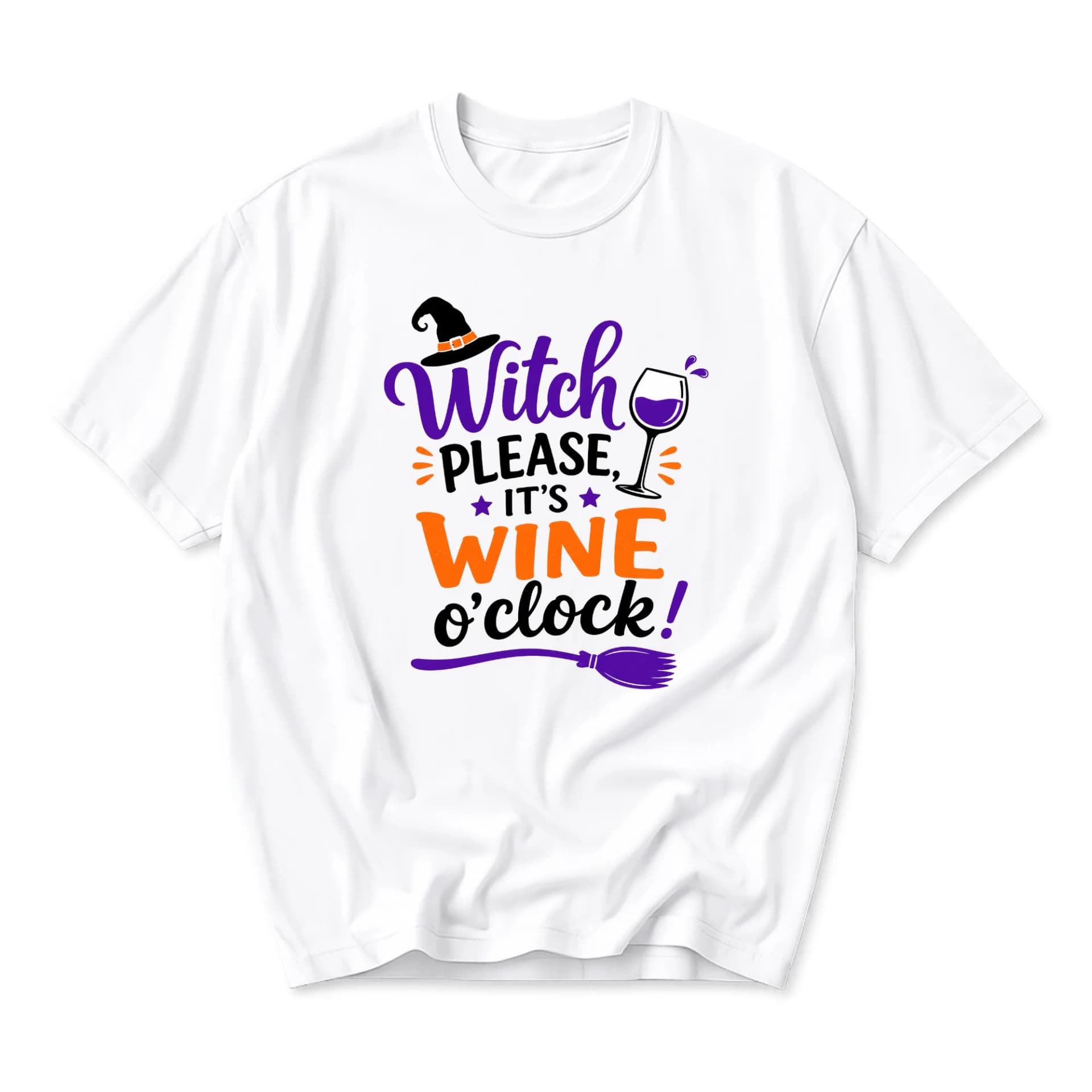 Funny Shirt Witch Please It Is Wine O Clock Graphic Tee Unisex Casual Crew Neck Soft Cotton Blend Apparel White