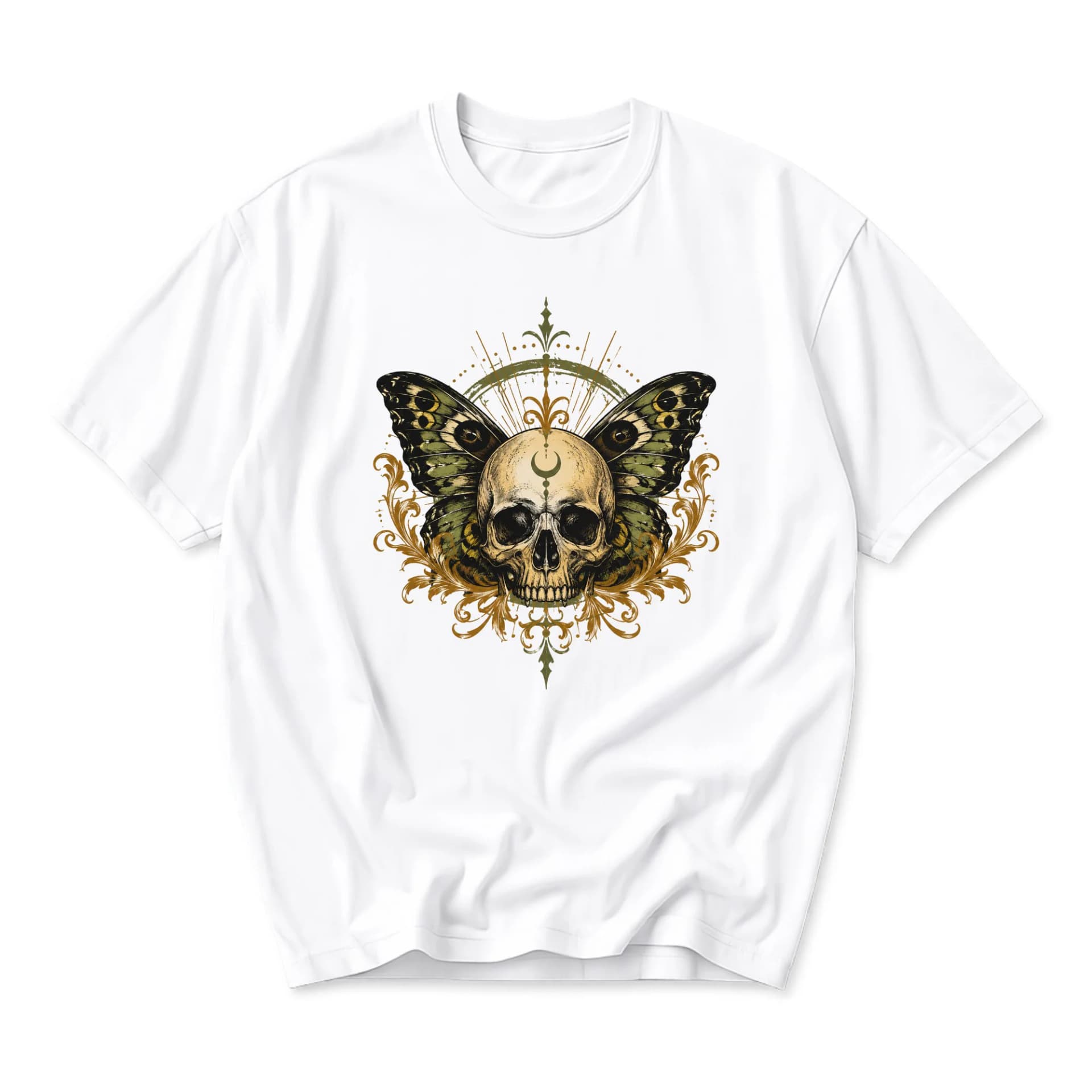 Graphic Tee Skull Butterfly Artistic Design Unisex Short Sleeve Crew Neck Cotton Casual Everyday Apparel White