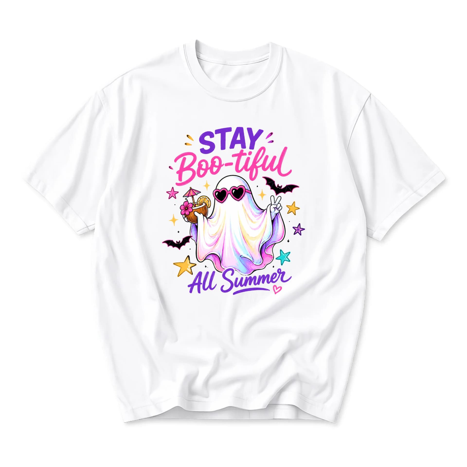 Graphic Tee Stay Boo-Tiful All Summer Cute Ghost Illustration Unisex Crew Neck Short Sleeve Cotton Casual Shirt