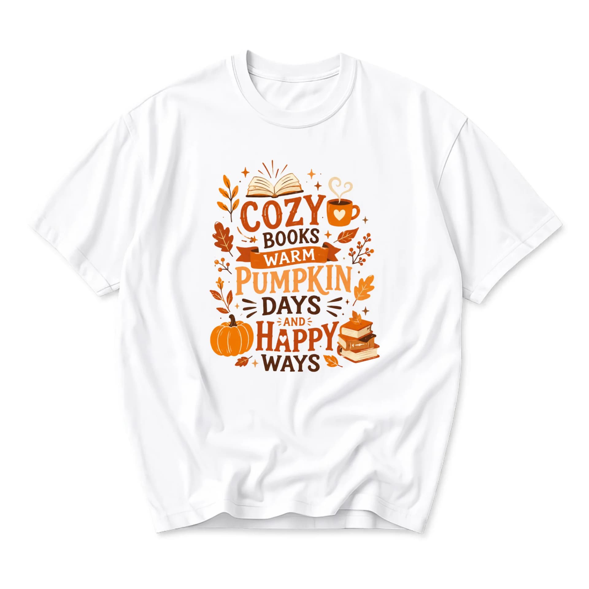 T-shirt Cozy Books Warm Pumpkin Days and Happy Ways Autumn Graphic Tee Unisex Crew Neck Seasonal Fall Apparel Top