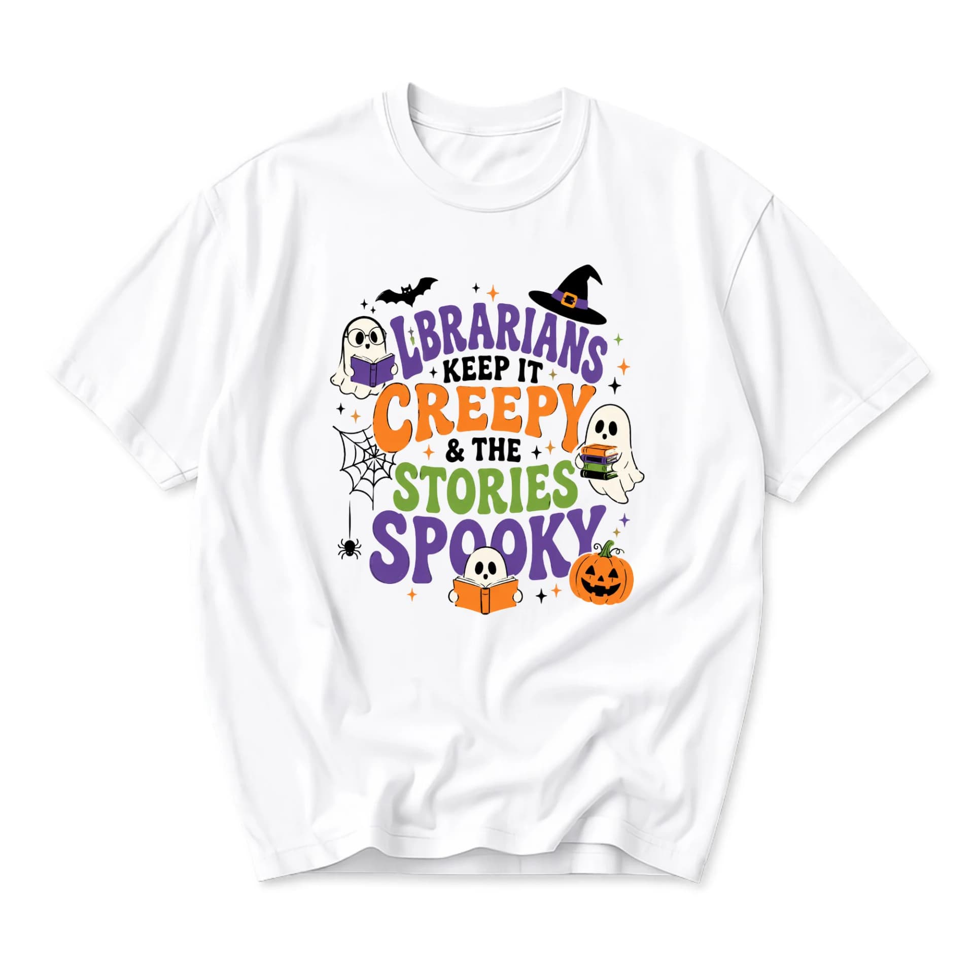 Graphic Tee Librarians Keep It Creepy and the Stories Spooky Halloween Shirt Unisex Crew Neck Reading Lover Top