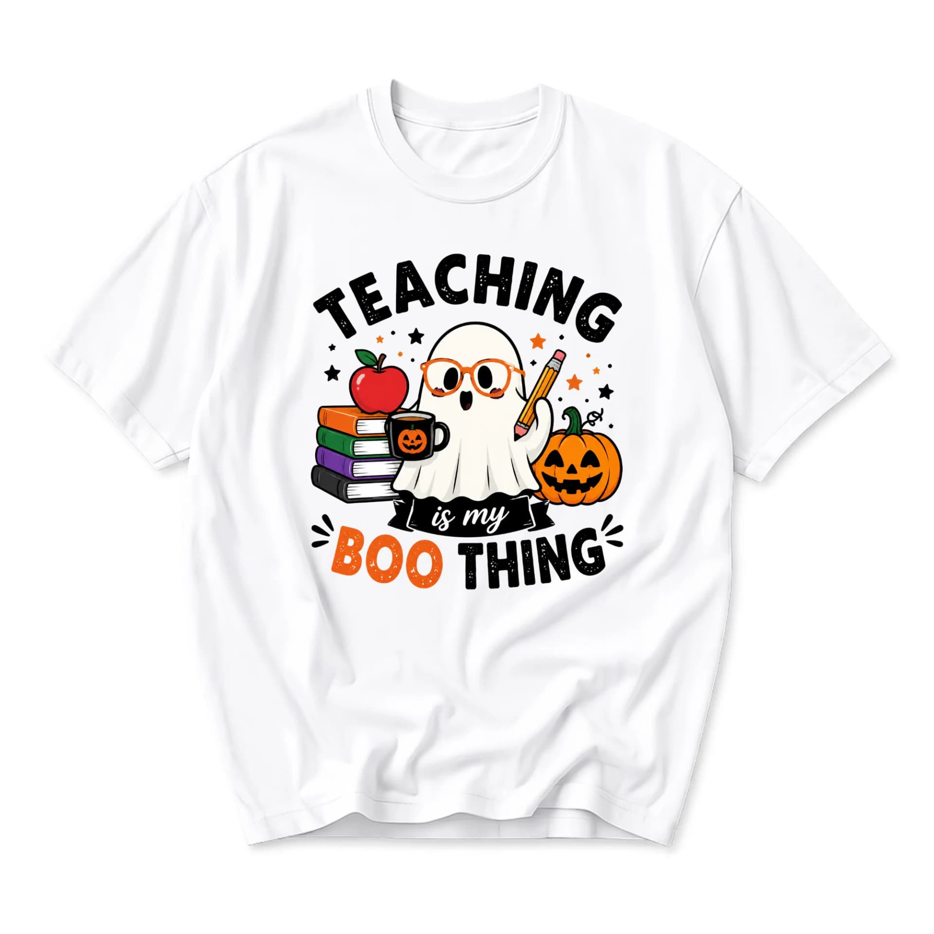 Funny Shirt Teaching Is My Boo Thing Halloween Graphic Tee Unisex Crew Neck Casual Cotton Blend Apparel