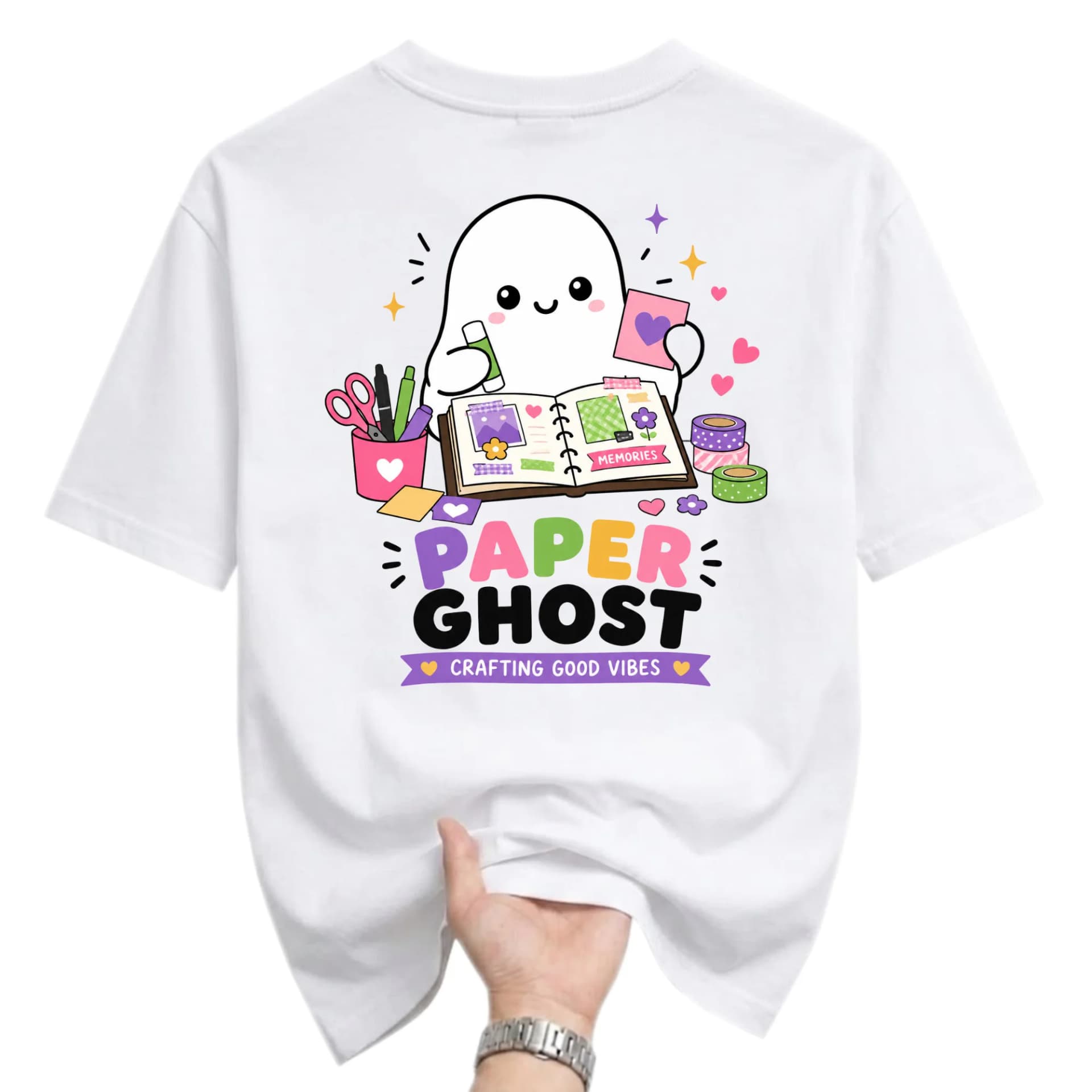 Graphic Tee Paper Ghost Crafting Good Vibes Unisex Shirt Cute Kawaii Scrapbooking Art Casual Everyday Apparel