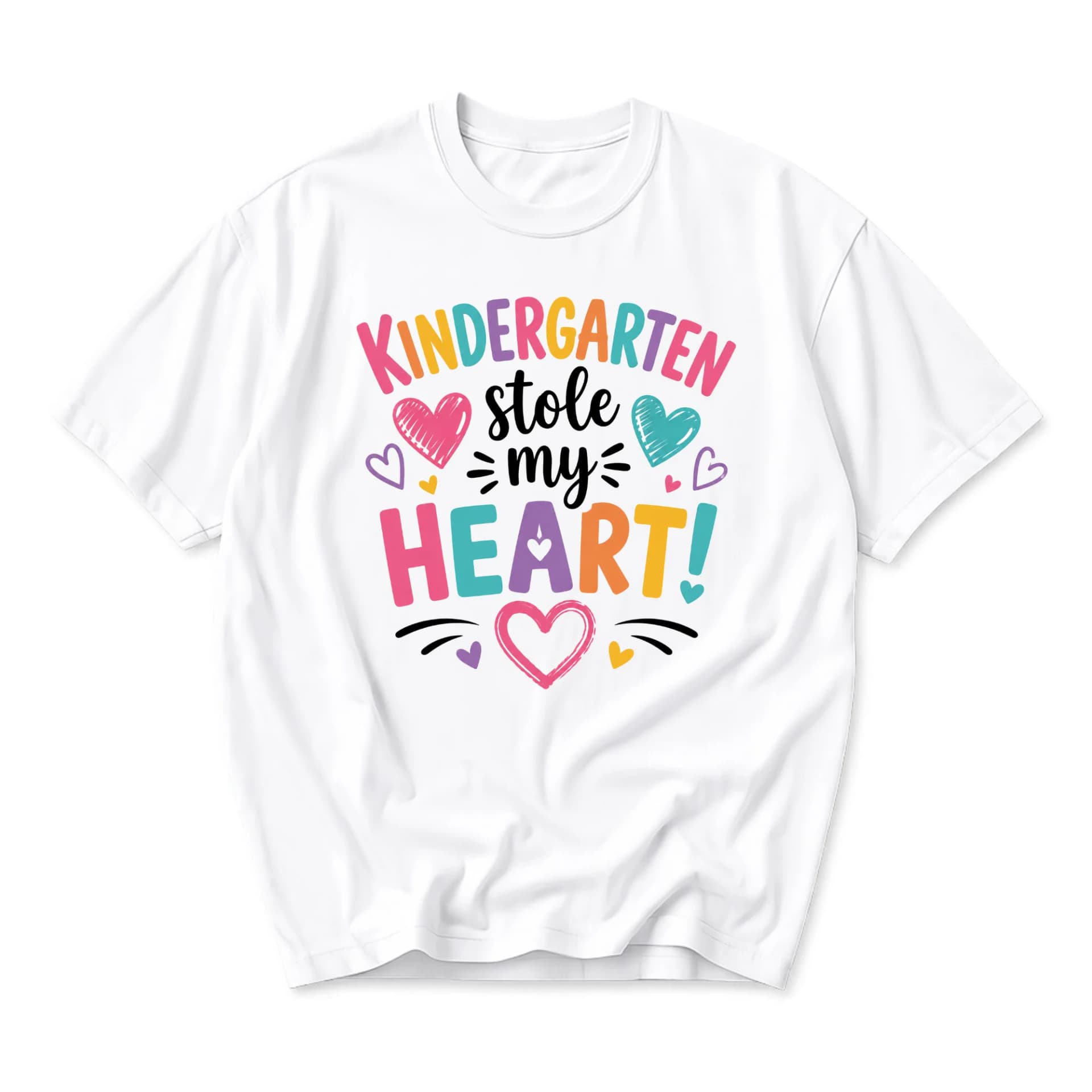 Funny Shirt Kindergarten Stole My Heart Graphic Tee Unisex Crew Neck Casual Everyday Wear Soft Cotton Blend T-Shirt