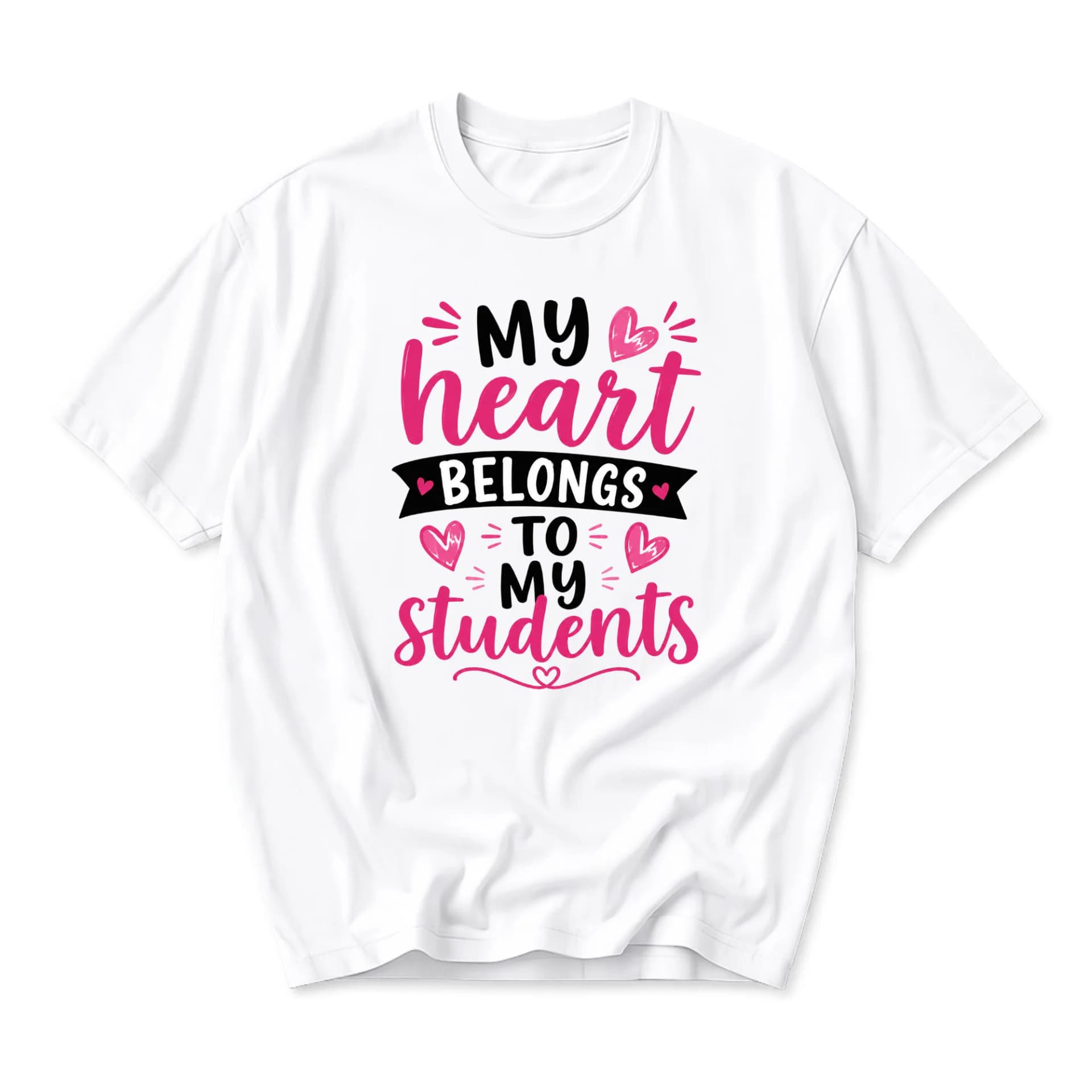 T-shirt My Heart Belongs to My Students Graphic Tee Casual Soft Cotton Unisex Crew Neck Shirt White Short Sleeve